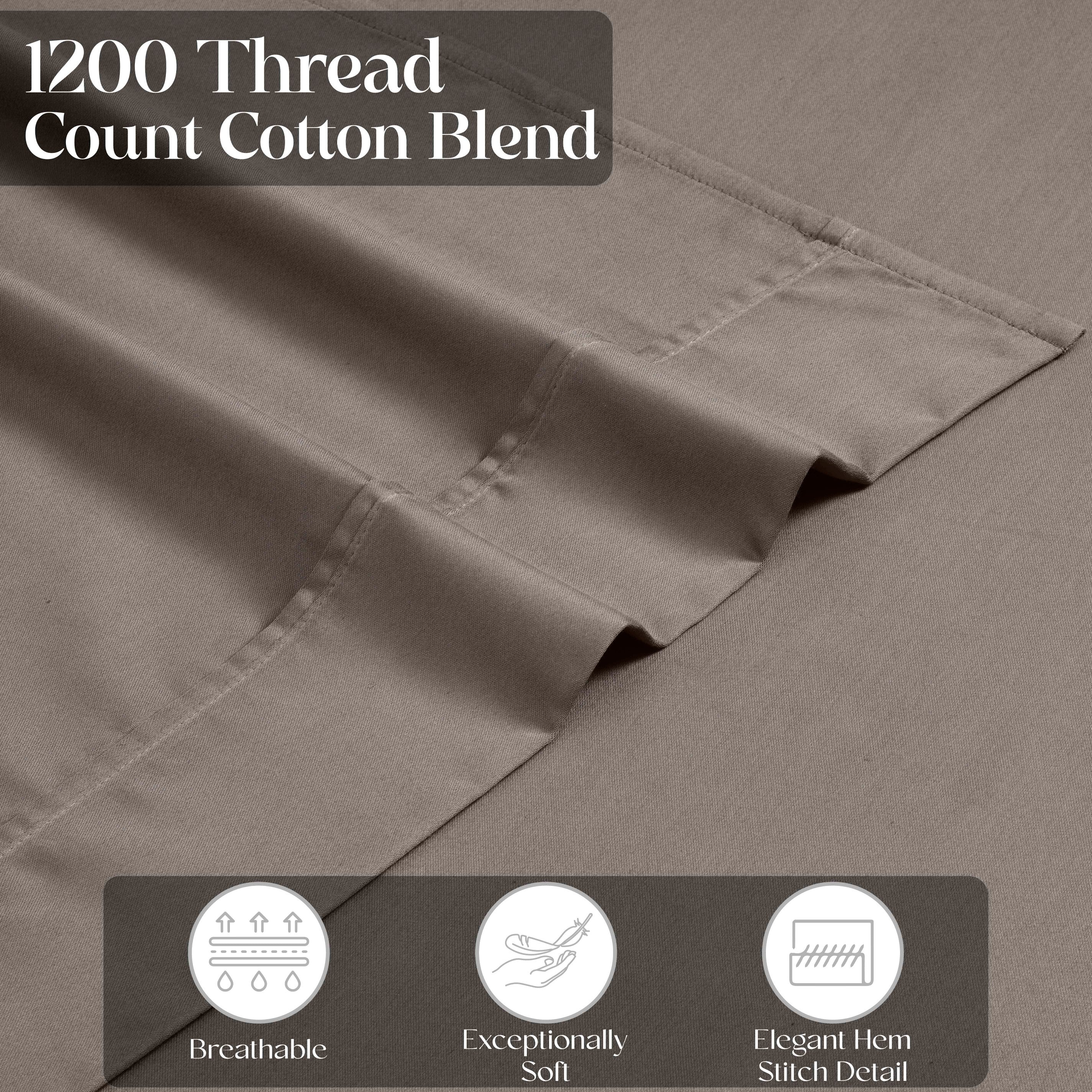 1200 Thread Count Cotton Rich Solid Deep Pocket Bed Sheet Set - Queen Size, Ultra Soft & Breathable - Perfect for Luxury Hotels, Guest Rooms & Master Bedrooms