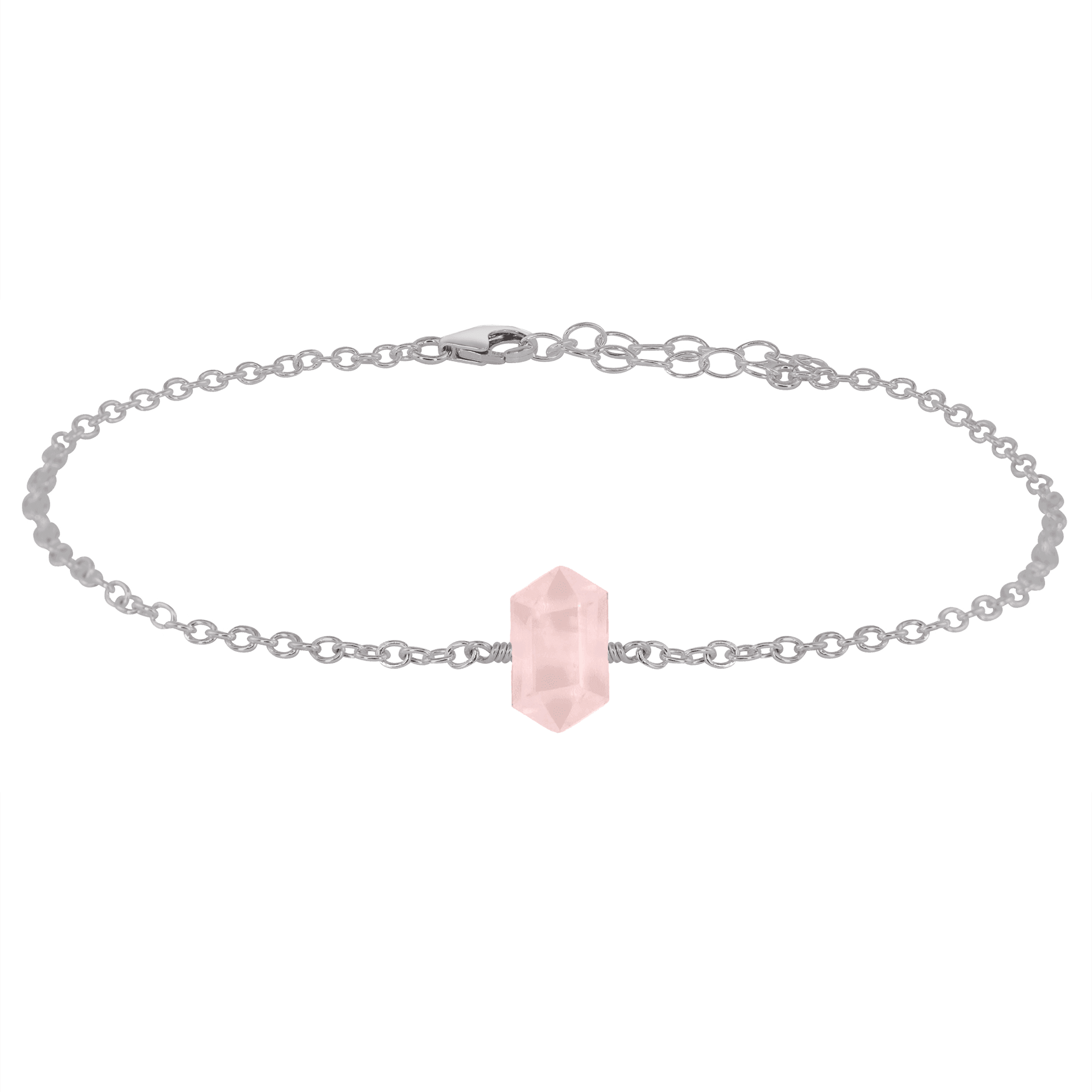 Rose Quartz Double Terminated Crystal Point Anklet - Healing Stone Bracelet for Women, Natural Gemstone Ankle Jewelry for Meditation, Yoga & Spiritual Energy - Perfect for Chakra Balancing & Positive Vibes