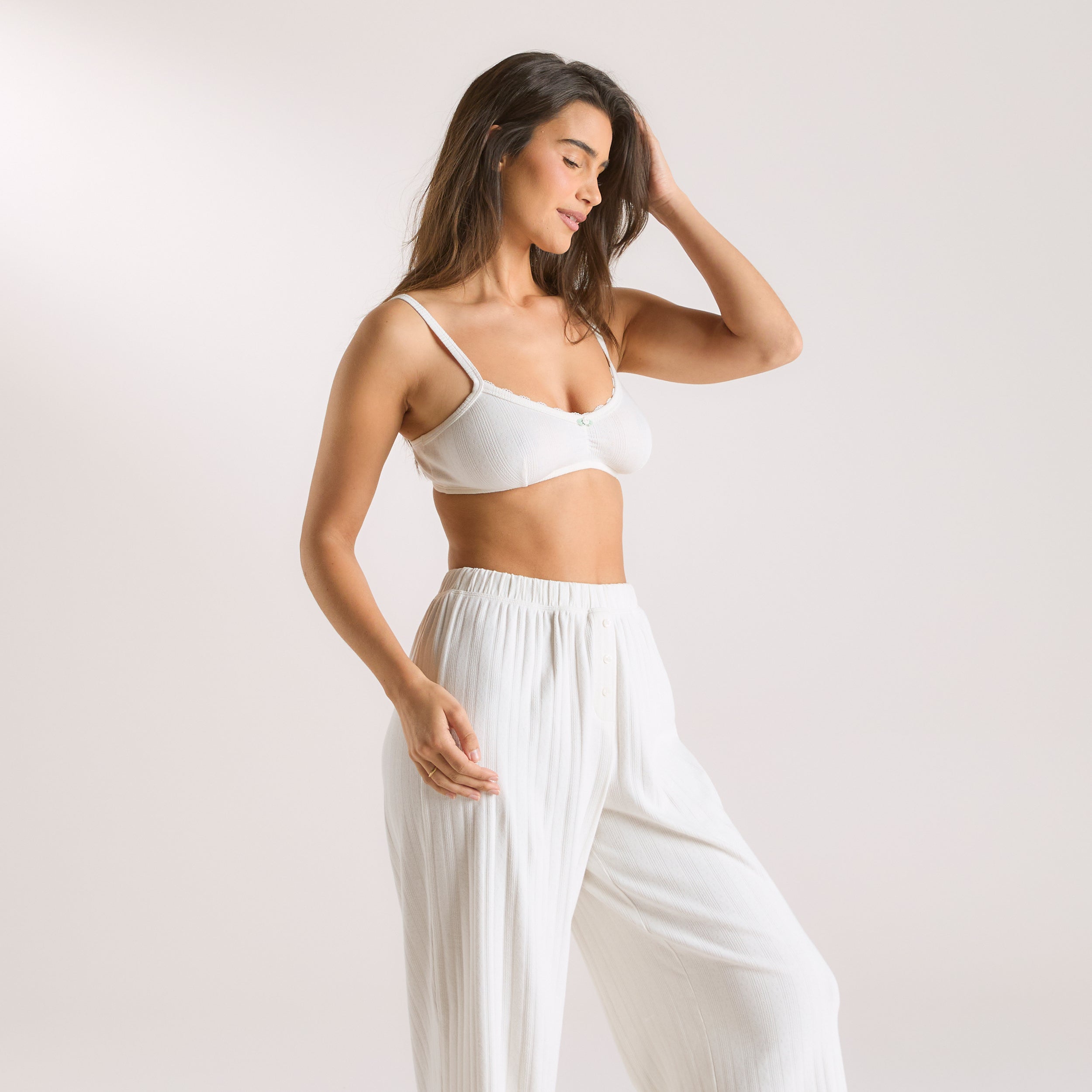 Lace Pointelle Bralette in Cream - Comfortable Wireless Bra for Women | Perfect for Yoga, Lounge & Everyday Wear