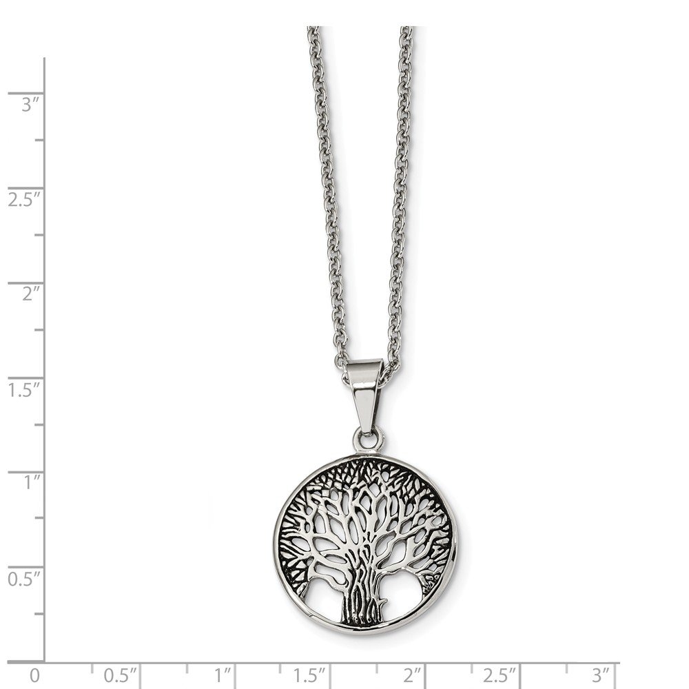 Stainless Steel Polished Antiqued Tree of Life 20 Inch Necklace - Elegant Jewelry for Women, Spiritual Gift for Nature Lovers, Perfect for Weddings, Meditation & Boho Fashion