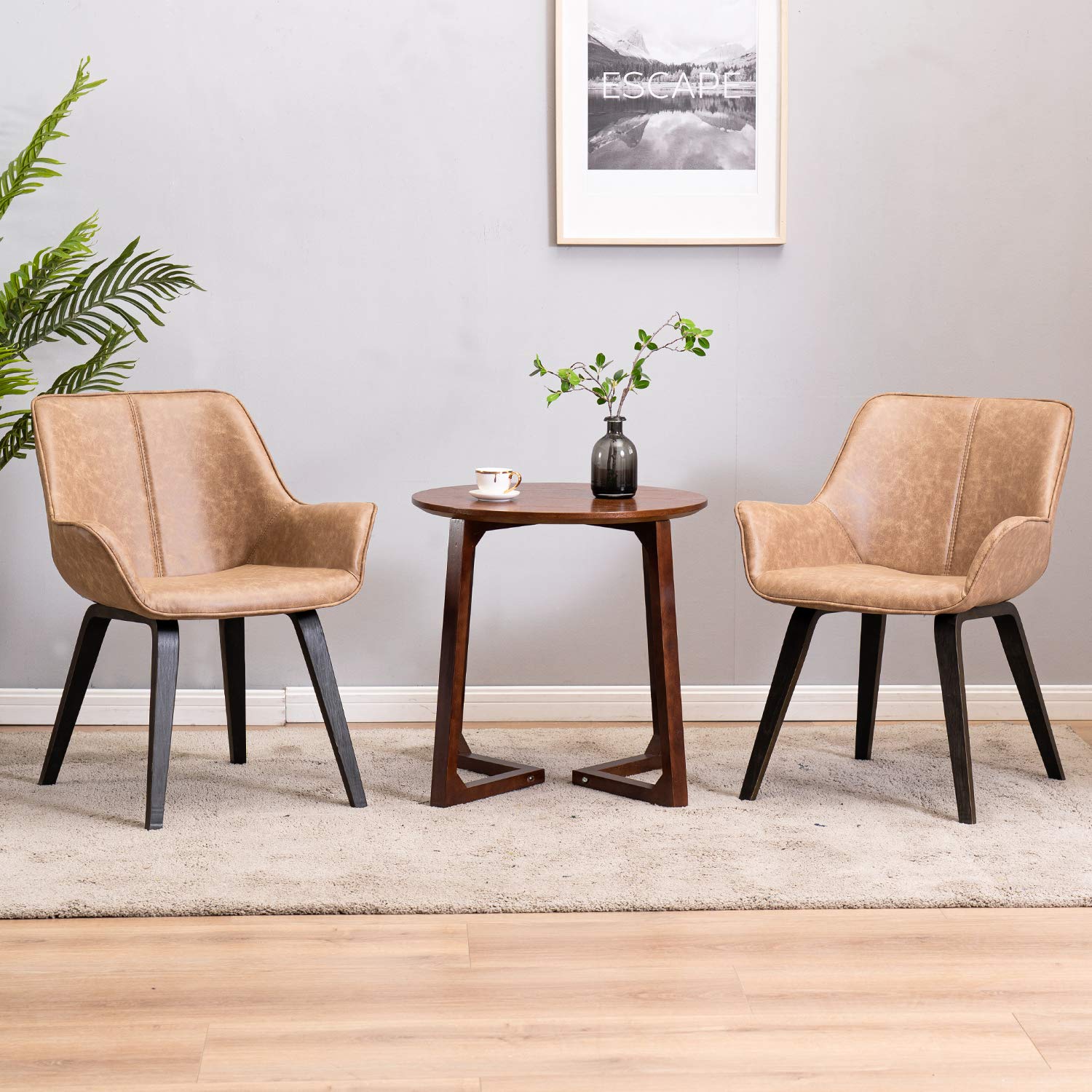 Set of 4 Yellow PU Leather Modern Accent Chairs - Upholstered Living Room & Dining Room Chairs for Home Decor - Perfect for Small Spaces, Apartments, and Cozy Reading Nooks