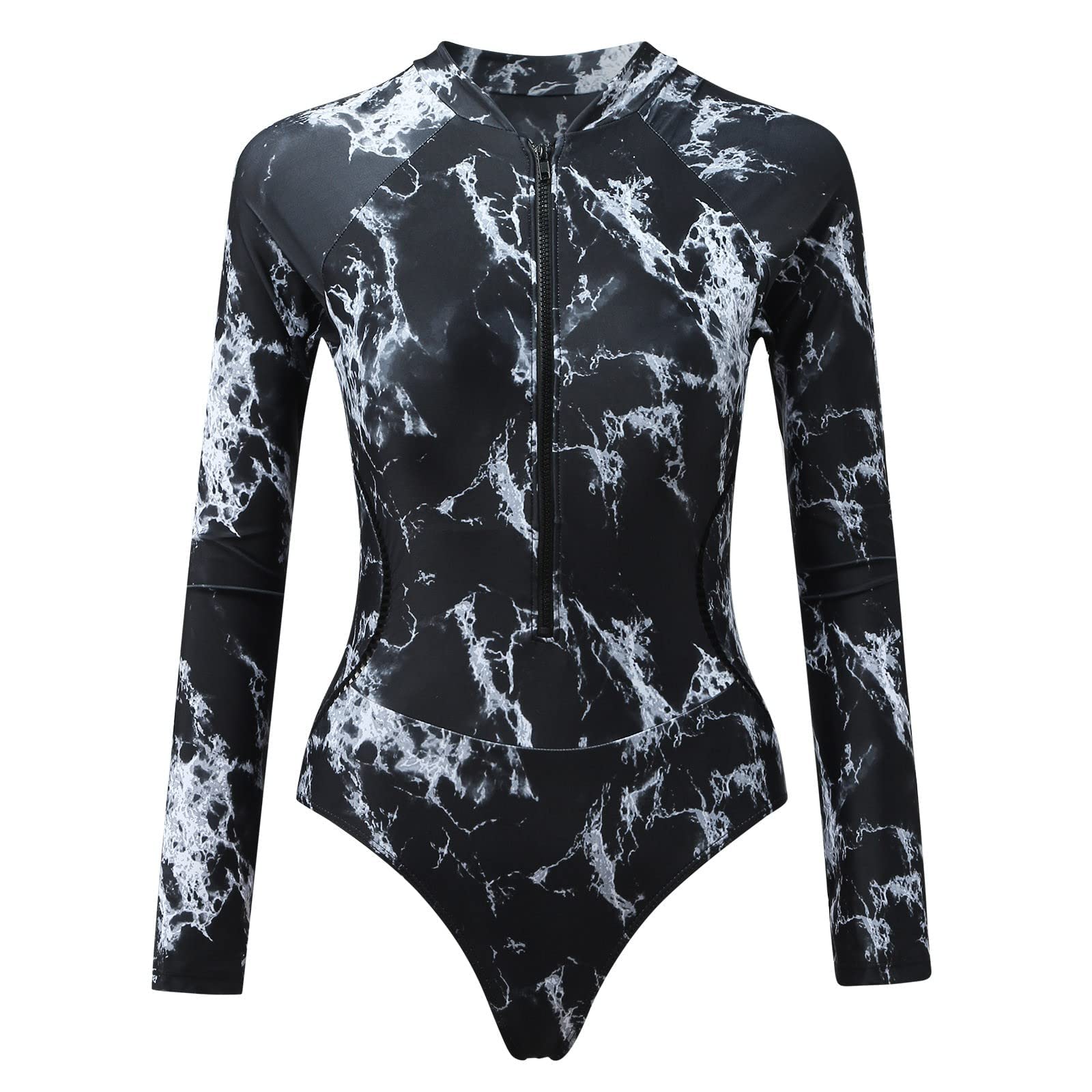 Women's Long Sleeve Zipper One-Piece Swimsuit - Printed Surfwear Bikini with Secure Zipper Closure | Perfect for Surfing, Swimming & Beach Activities