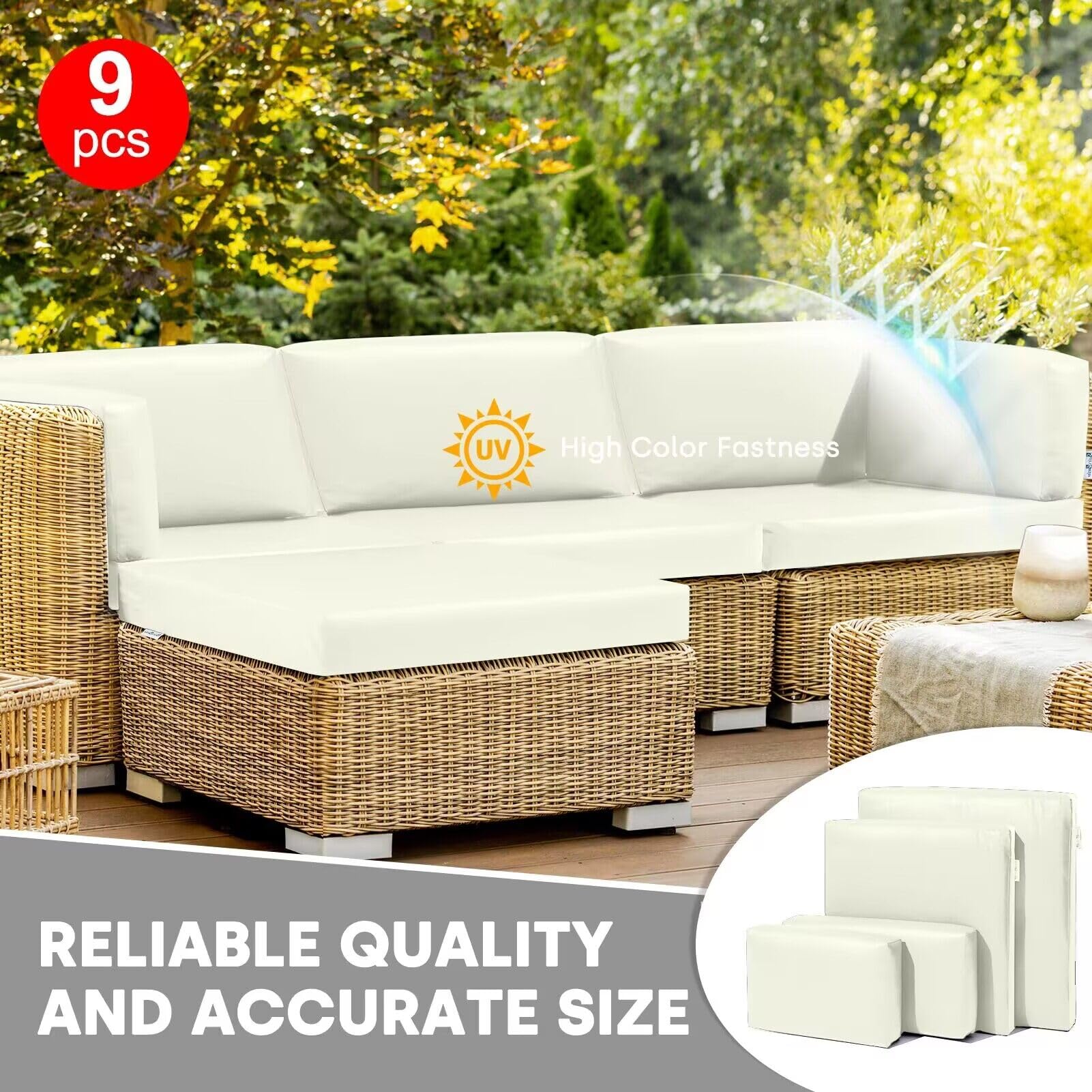 9-Piece Premium Anti-Scratch Leather Patio Cushion Covers - 100% Waterproof with Zipper - Replacement Slipcovers for 4-Piece Outdoor Furniture (Cream) - Perfect for Patio, Deck, Poolside & Garden Furniture Protection