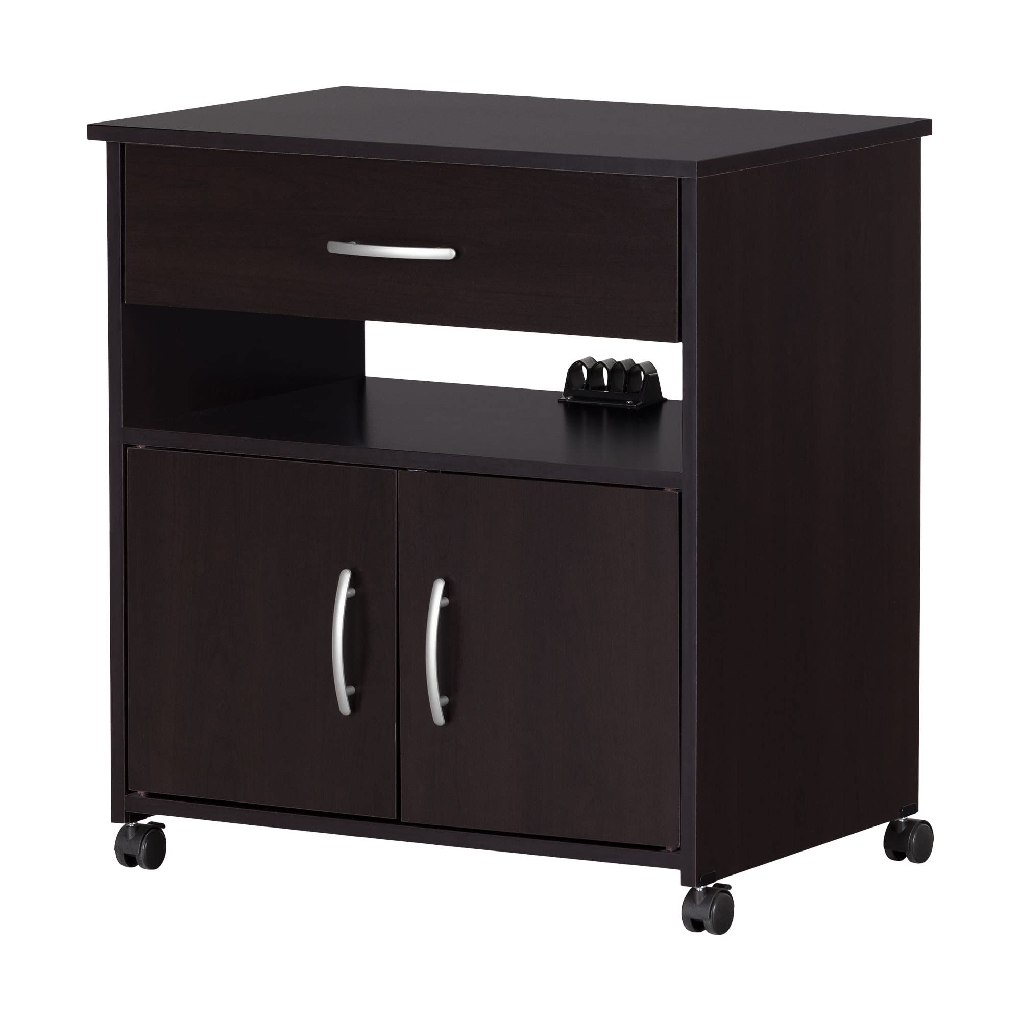 South Shore Axess Microwave Cart on Wheels with Storage Shelf - Chocolate Brown - Compact Rolling Kitchen Cart for Small Spaces, Apartments & Dorms