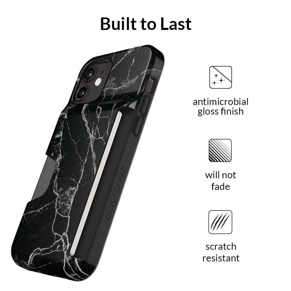 Black Marble iPhone Wallet Case - Slim Protective Cover with Card Holder for iPhone 13/14/15 Pro Max - Perfect for Travel, Shopping & Everyday Use