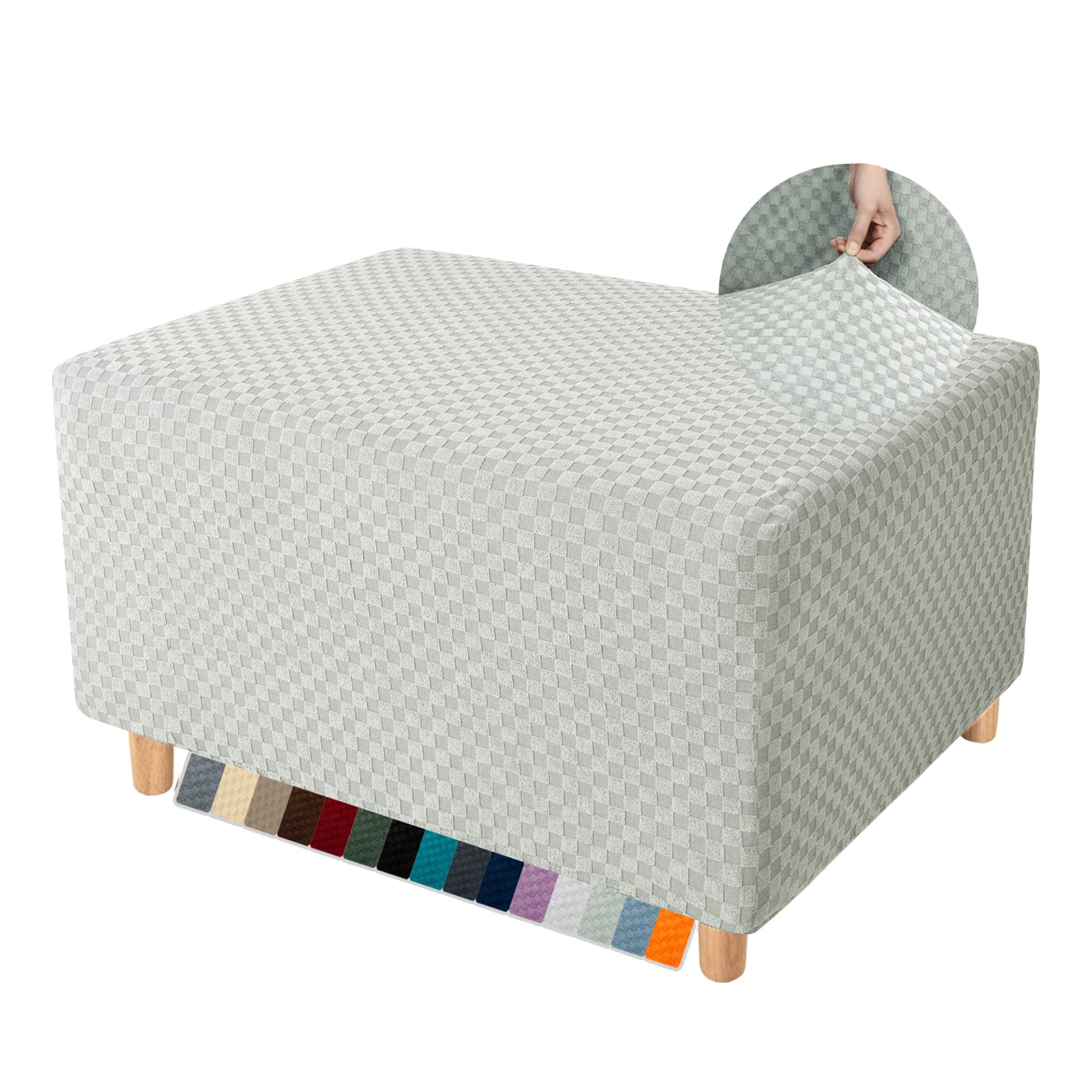 YEMYHOM Jacquard Ottoman Cover - Large Stretchable Slipcover for Storage Footstool, Removable Rectangle Protector in Ivory | Perfect for Living Room, Bedroom & Home Decor