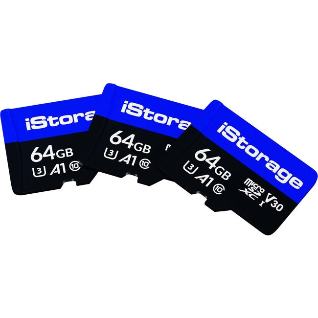 3 Pack iStorage Encrypted 64GB microSD Card | Secure Data Storage with datAshur SD USB Flash Drive | Compatible with datAshur SD Drives Only | Perfect for Sensitive Business Files, Travel Data Protection & Personal Security Storage