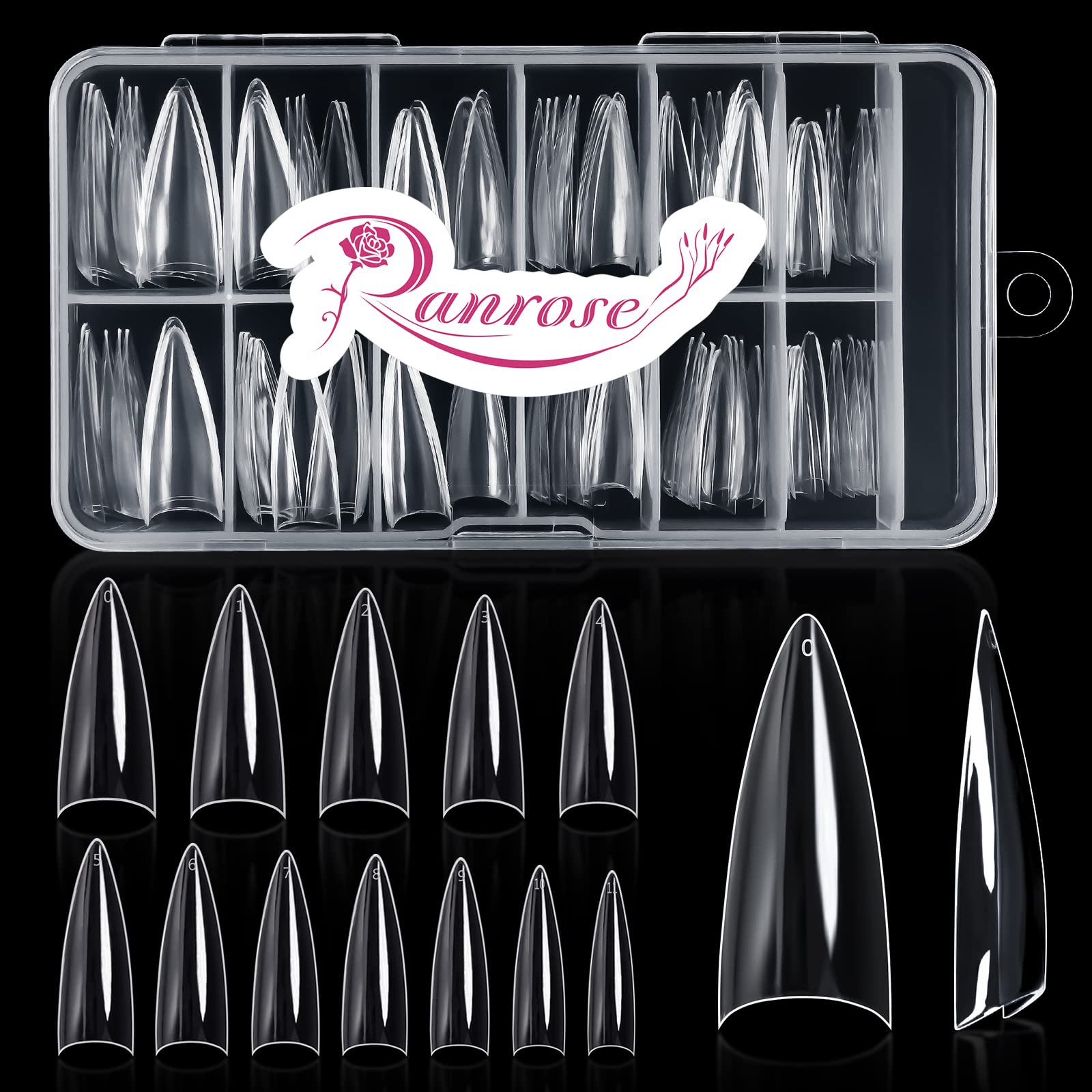 Ranrose 120PCS Short Soft Gel Stiletto Nail Tips - Half Cover False Nails Almond Shape Point Acrylic Sharp Artificial Nails for DIY Manicure | Perfect for Salon, Home Use & Nail Art Enthusiasts