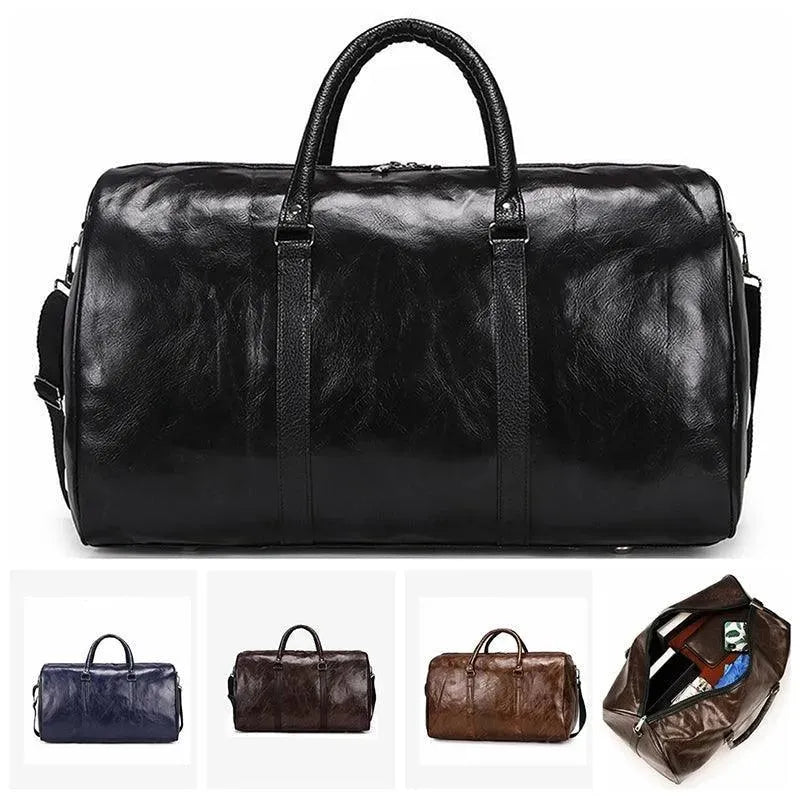 Premium Genuine Leather Duffel Bags for Men - Travel, Gym & Weekend Getaway Carry On Luggage