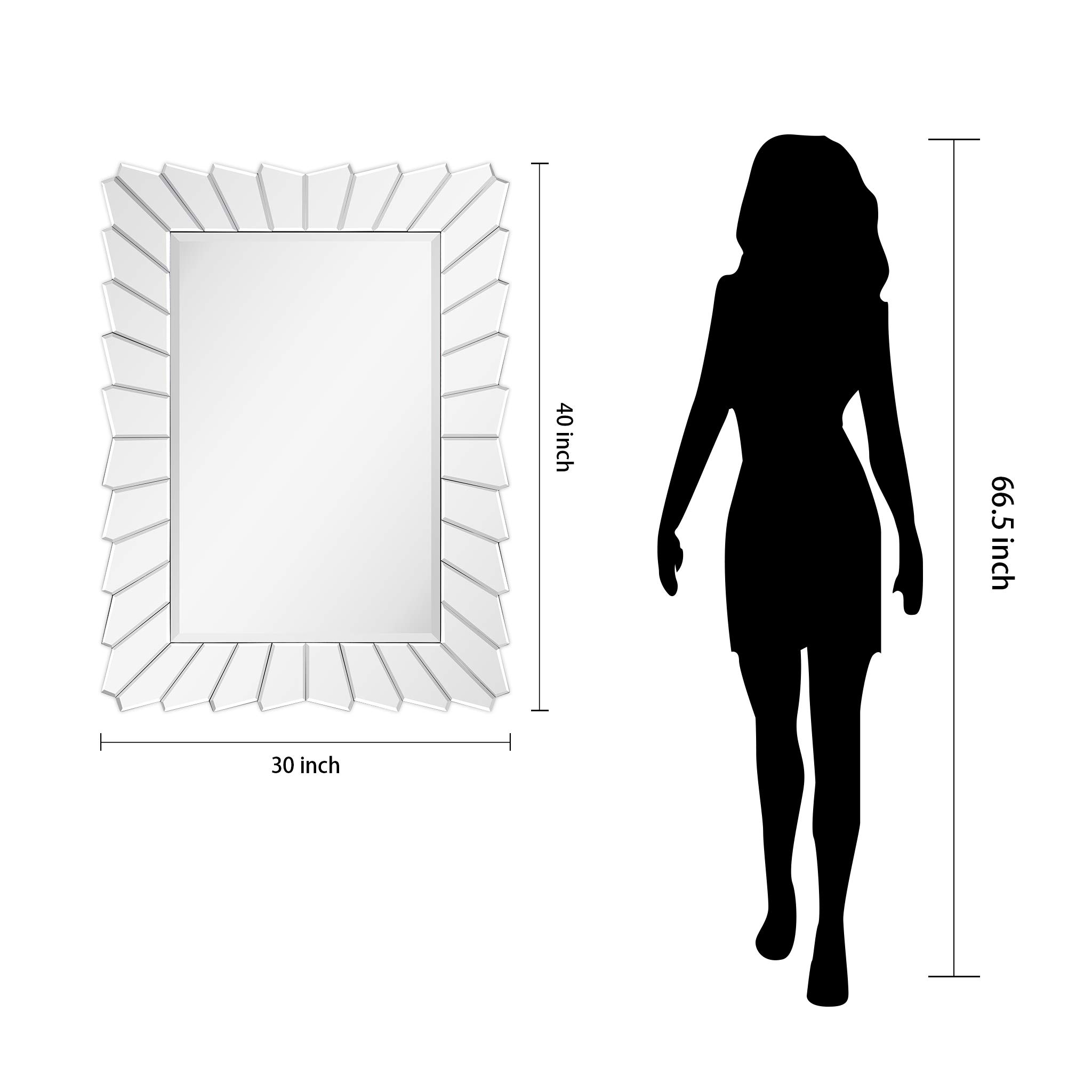 Empire Art Direct Traverse Modern Beveled Rectangular Wall Mirror - Elegant Alternating Mirror Cut Design for Bathroom, Vanity & Living Room - Ready to Hang Home Decor Mirror for Bedroom, Entryway & Dressing Area