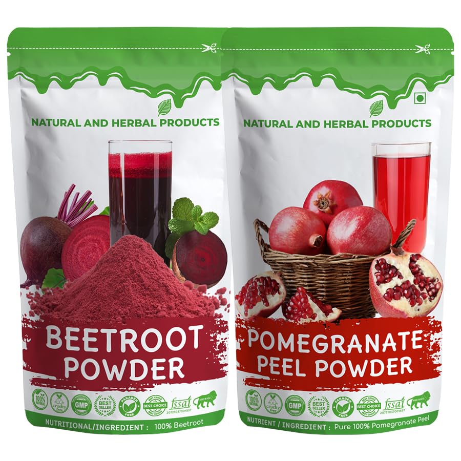 Organic Beetroot & Pomegranate Powder for Hair Growth, Skin Care & Whitening - Natural Juice Powder for Face Masks & Healthy Drinks - DIY Beauty & Wellness Supplement for Glowing Skin & Hair