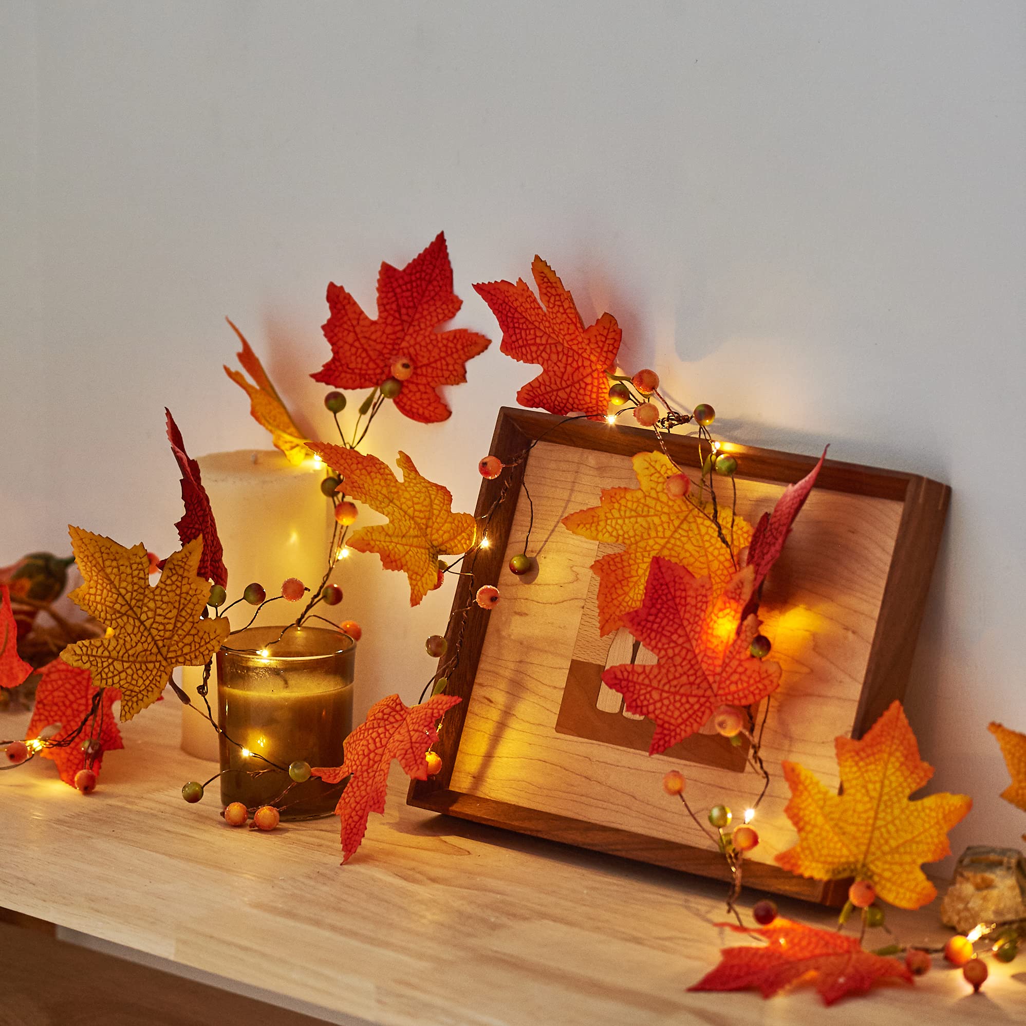 Fall Fairy Lights - Battery Operated Maple Garland for Thanksgiving & Indoor Decor