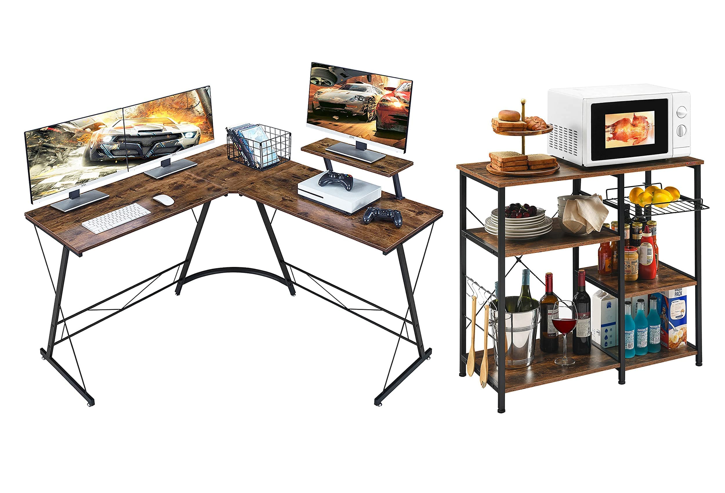 Mr IRONSTONE L-Shaped Desk with Storage Shelf | Sturdy Kitchen Baker's Rack | Perfect for Home Office & Baking Organization