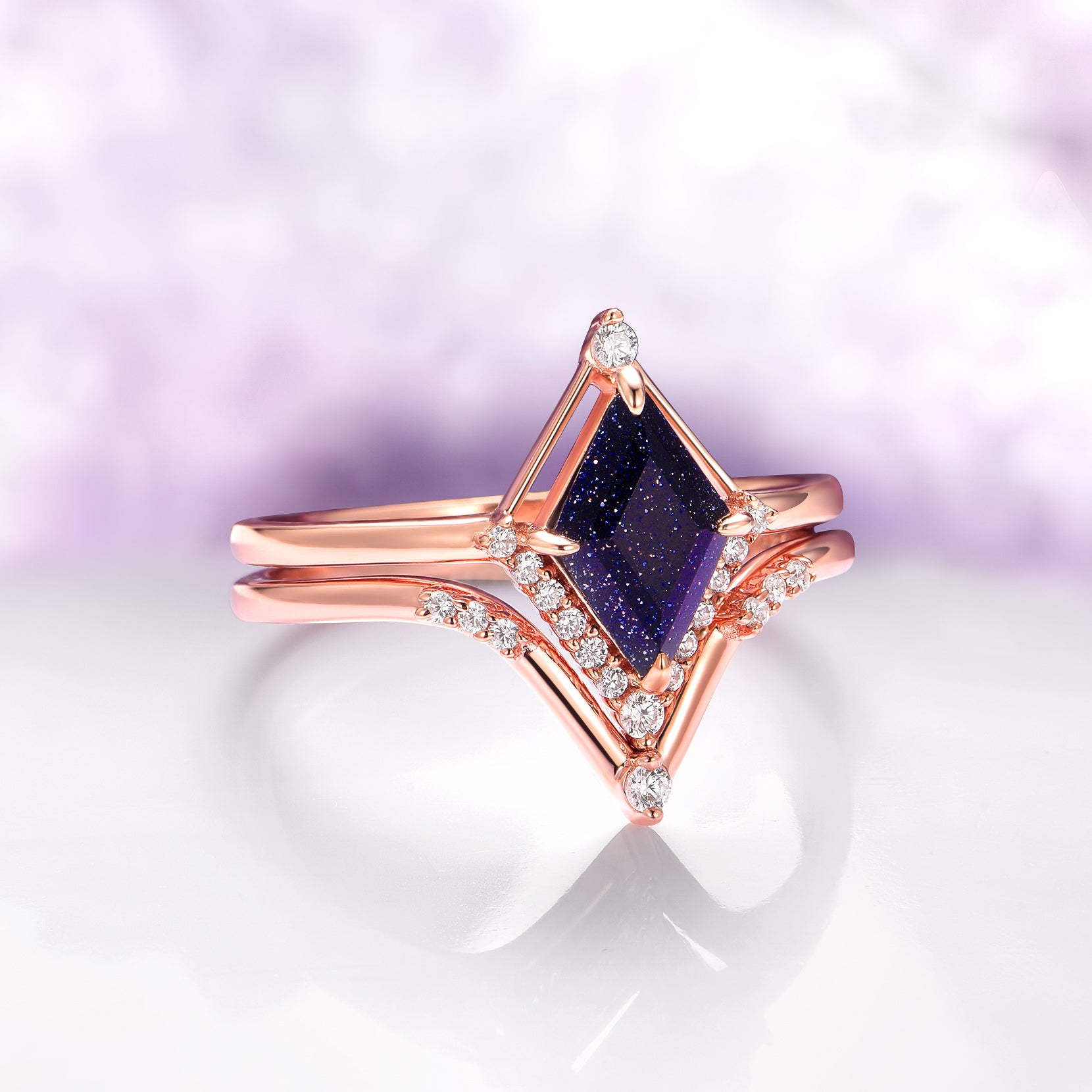 Starry Night Sandstone Ring Set - 14K Rose Gold Vermeil Stackable Rings for Women, Bohemian Jewelry Gift for Her, Perfect for Date Night & Festival Outfits