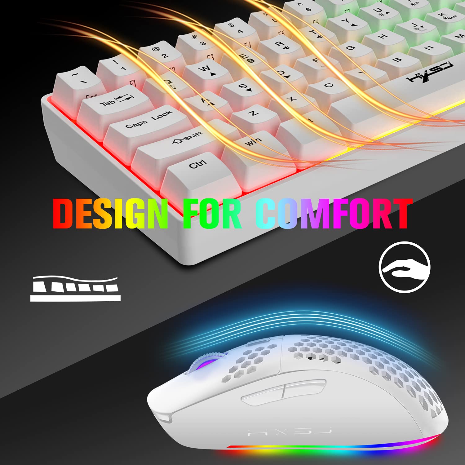 Rechargeable Bluetooth 5.0 & 2.4G Wireless/USB Wired Dual-Mode RGB Backlit Gaming Keyboard - 61-Key Compact Mechanical Keyboard with Anti-Ghosting, Wireless Gaming Mouse (750mAh Battery) for PC Gamers - Perfect for Esports, Streaming & Office Work