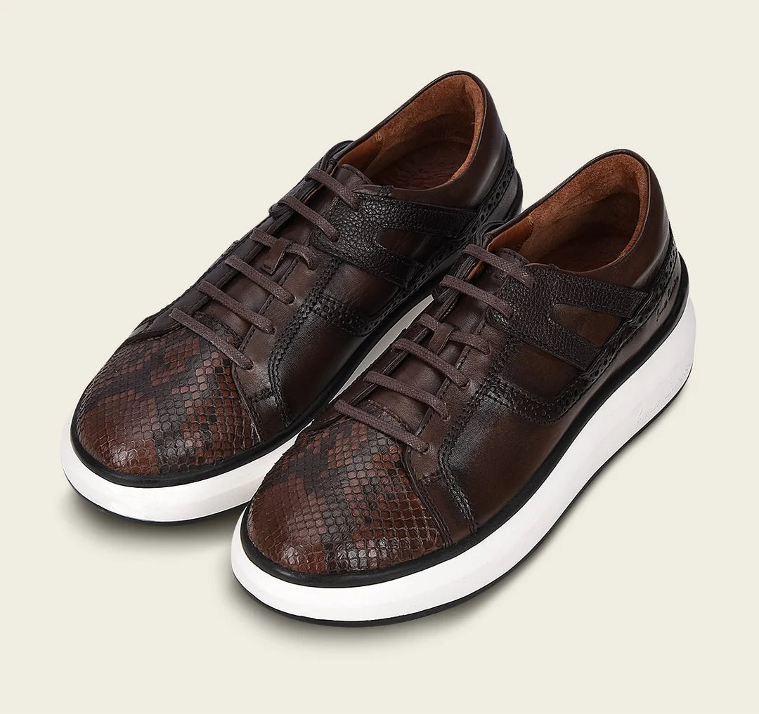 Cuadra Men's Chocolate Casual Fashion Python Sneakers - Stylish & Comfortable for Everyday Wear, Walking, and Outdoor Activities
