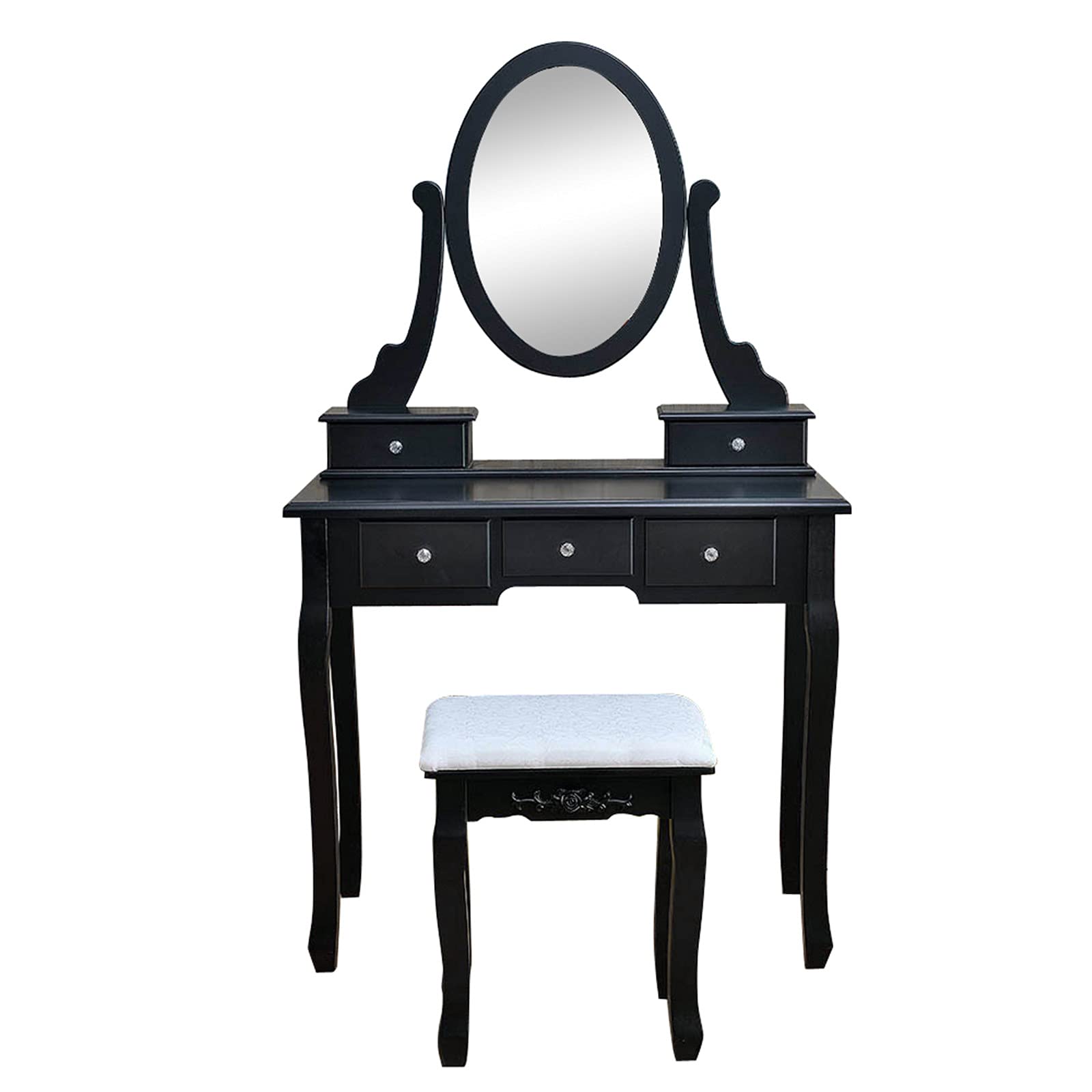 WiCCI 360° Rotating Vanity Mirror with 5 Drawers - Modern Black Dressing Table for Bedroom & Makeup | Space-Saving Elegant Design for Small Spaces