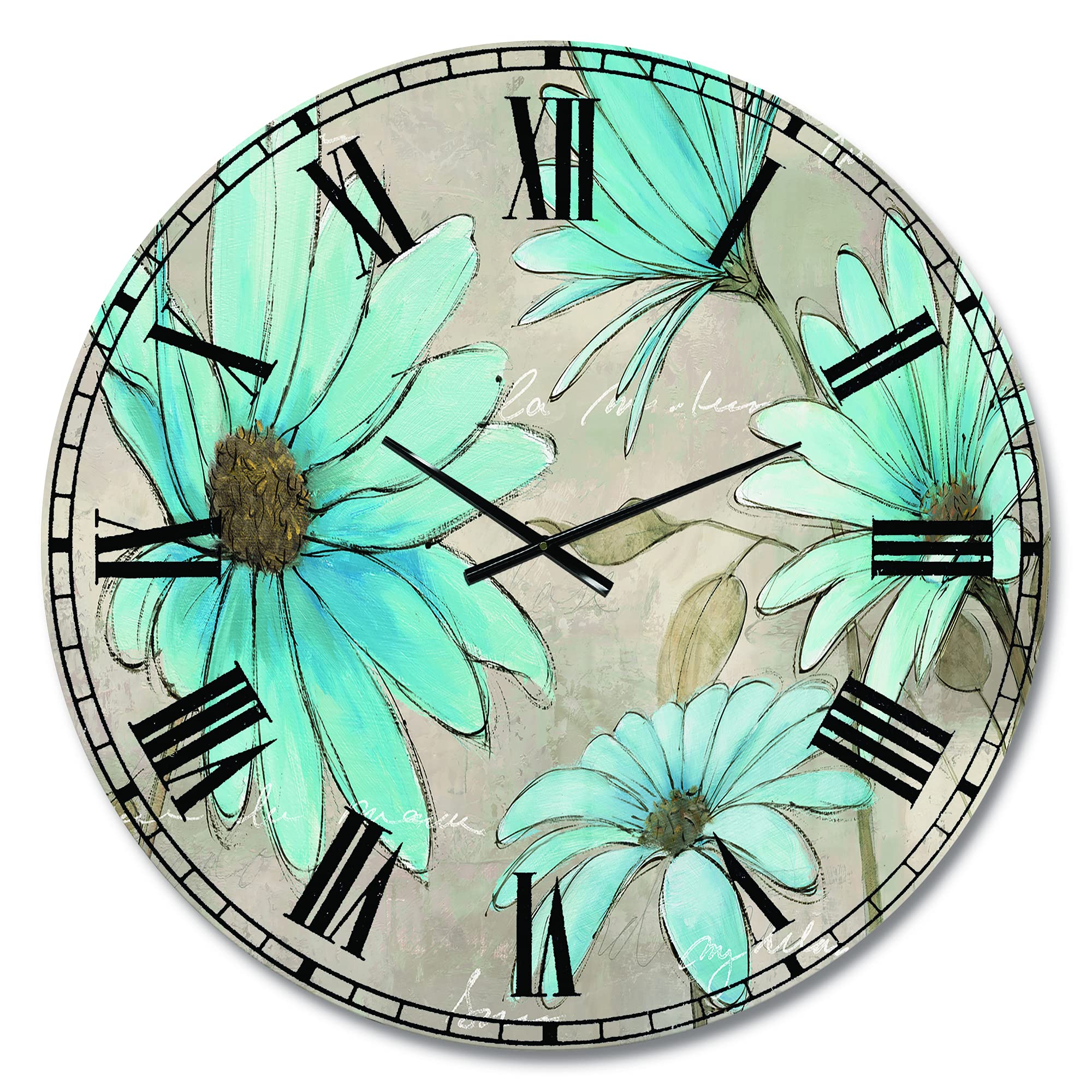 Handpainted Indio Blue Leucanthemum Floral Wall Clock - Vintage Cottage Style Decor for Bedroom, Living Room, Bathroom & Office - Perfect for Farmhouse, Boho & Traditional Home Decor