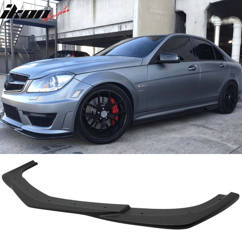 2012-2014 Mercedes-Benz W204 C63 AMG GH Style Matte Black Front Bumper Lip - ABS Material, One Piece - Perfect for Car Upgrades & Street Racing Style