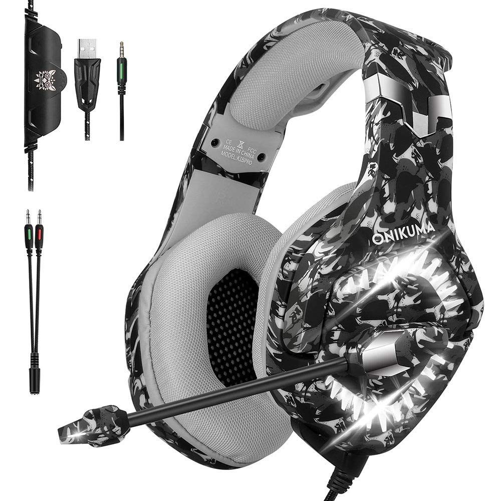 Stereo Bass Surround Gaming Headset with Microphone - Wired Headphones for PS4, PC, Computer - RGB LED Light Effects (Blue) - Perfect for Gaming, Streaming & Online Meetings