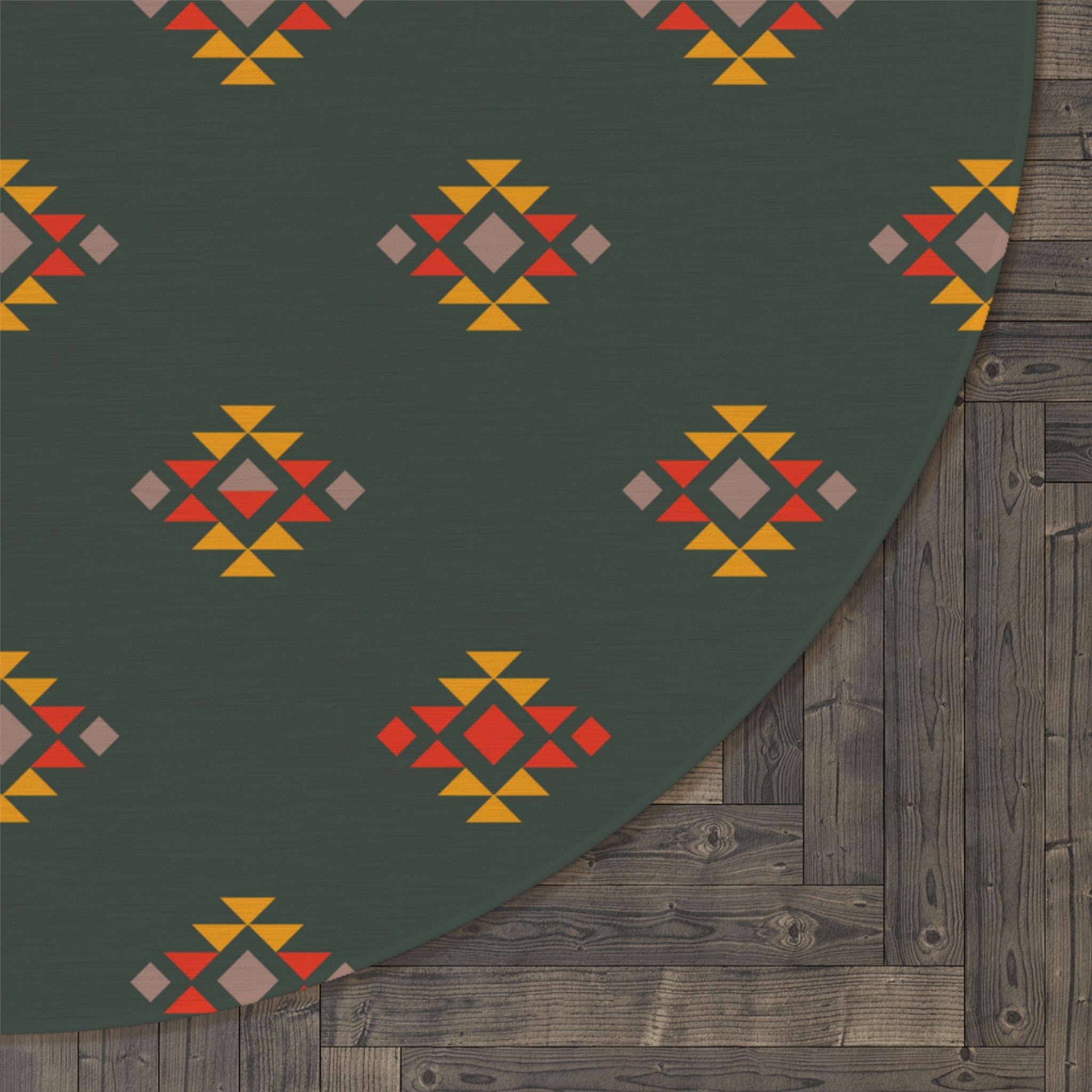 Southwestern Round Rug - Soft Alpine Forest Design Polyester Chenille Area Rug for Living Room, Bedroom, or Dorm Decor