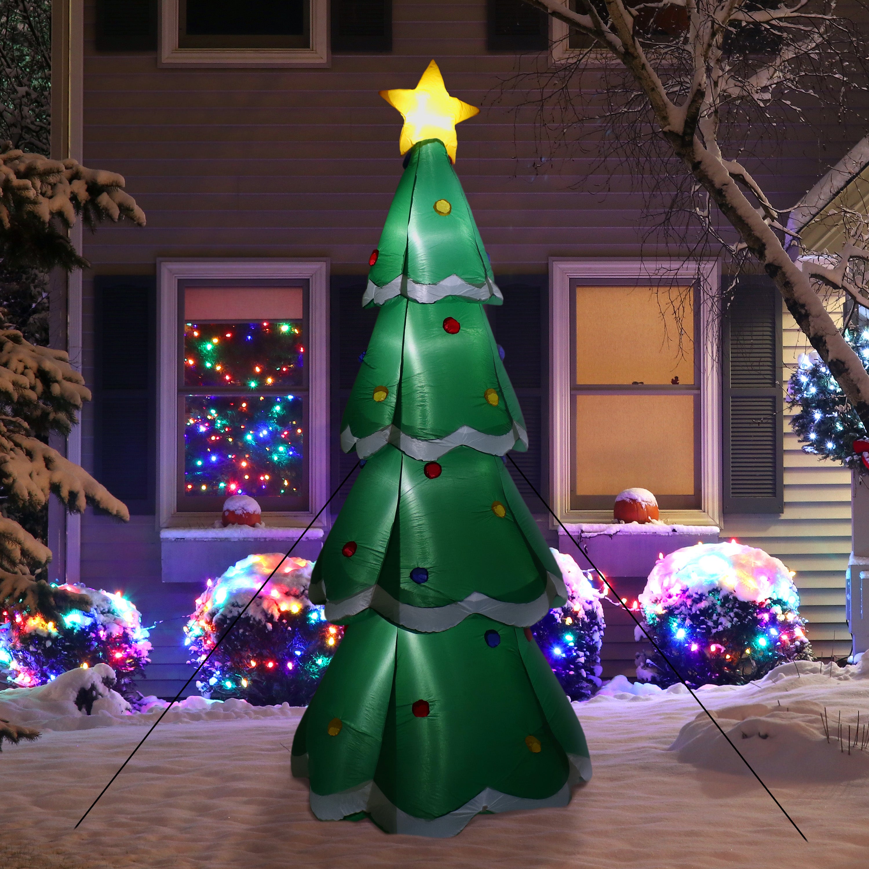 9.5ft Pre-Lit Inflatable Christmas Tree Outdoor Decor - Sunnydaze Holiday Yard Decoration for Christmas, Xmas Party & Winter Festival Decorations