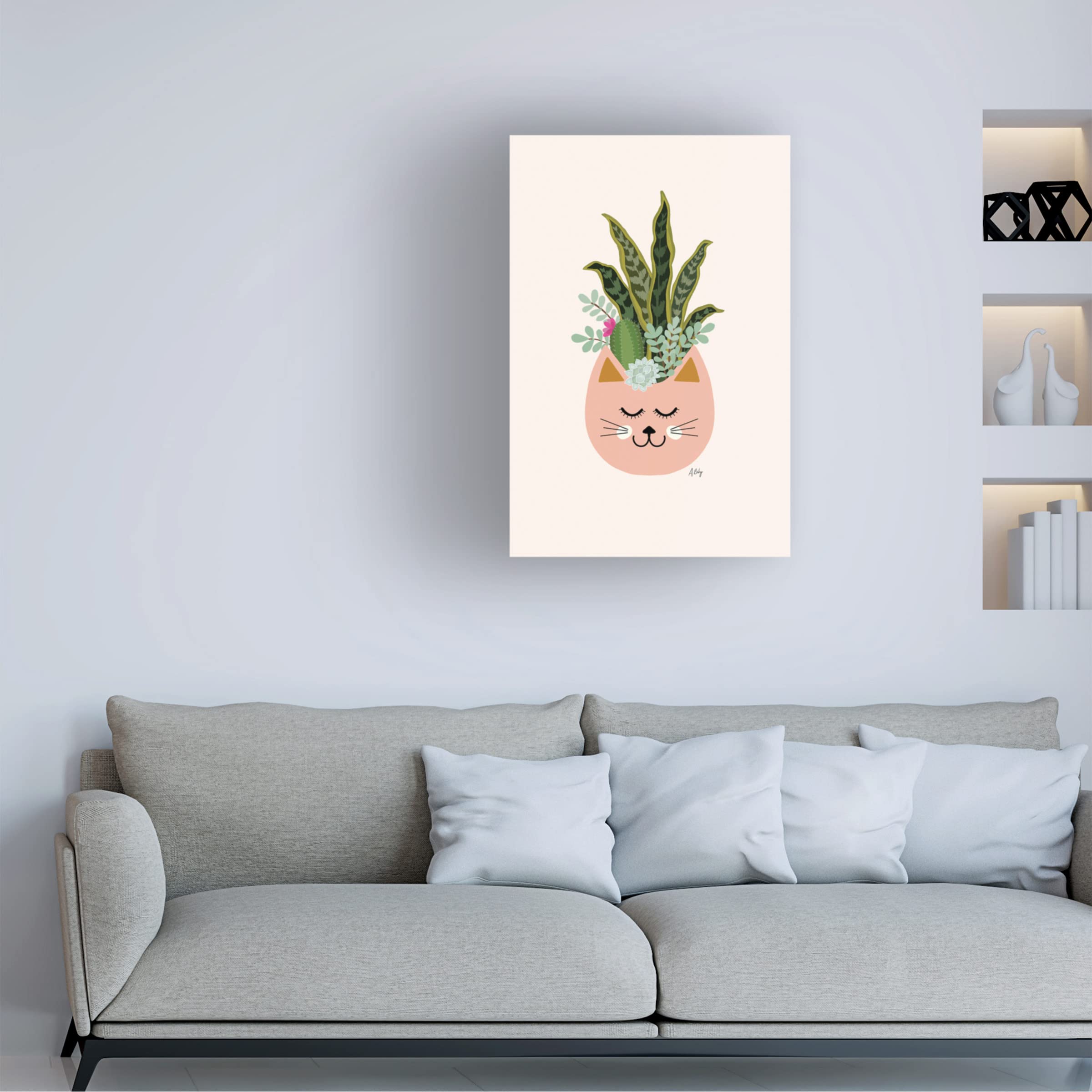 Annie Bailey Art 'Cats And Plants' Canvas Wall Art Print - Handmade Home Decor for Living Room, Bedroom & Office