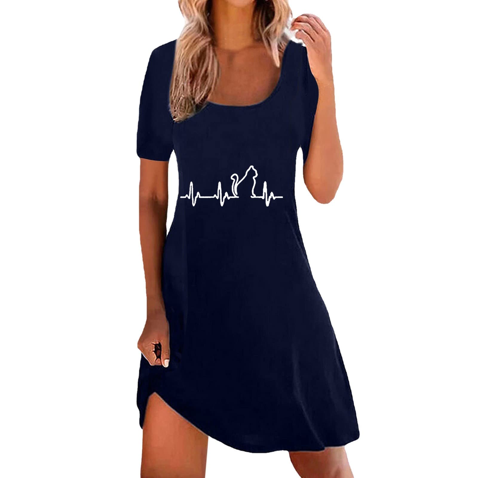 Women's Summer Hawaiian Beach Dresses - Modern Round Neck T-Shirt Dress for Casual Wear, Vacations & Beach Outfits