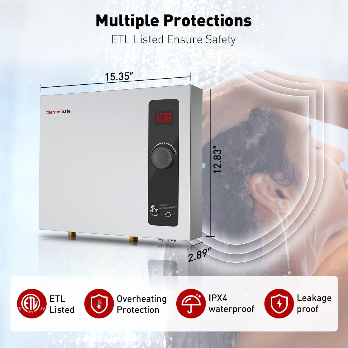 Thermomate 14kW Electric Tankless Water Heater - 240V On Demand Instant Hot Shower Heater | Self-Modulating Energy Efficient | Compact Space Saving Design (2.66GPM at 35°F Rise) | Perfect for Bathrooms, RV Showers & Small Homes