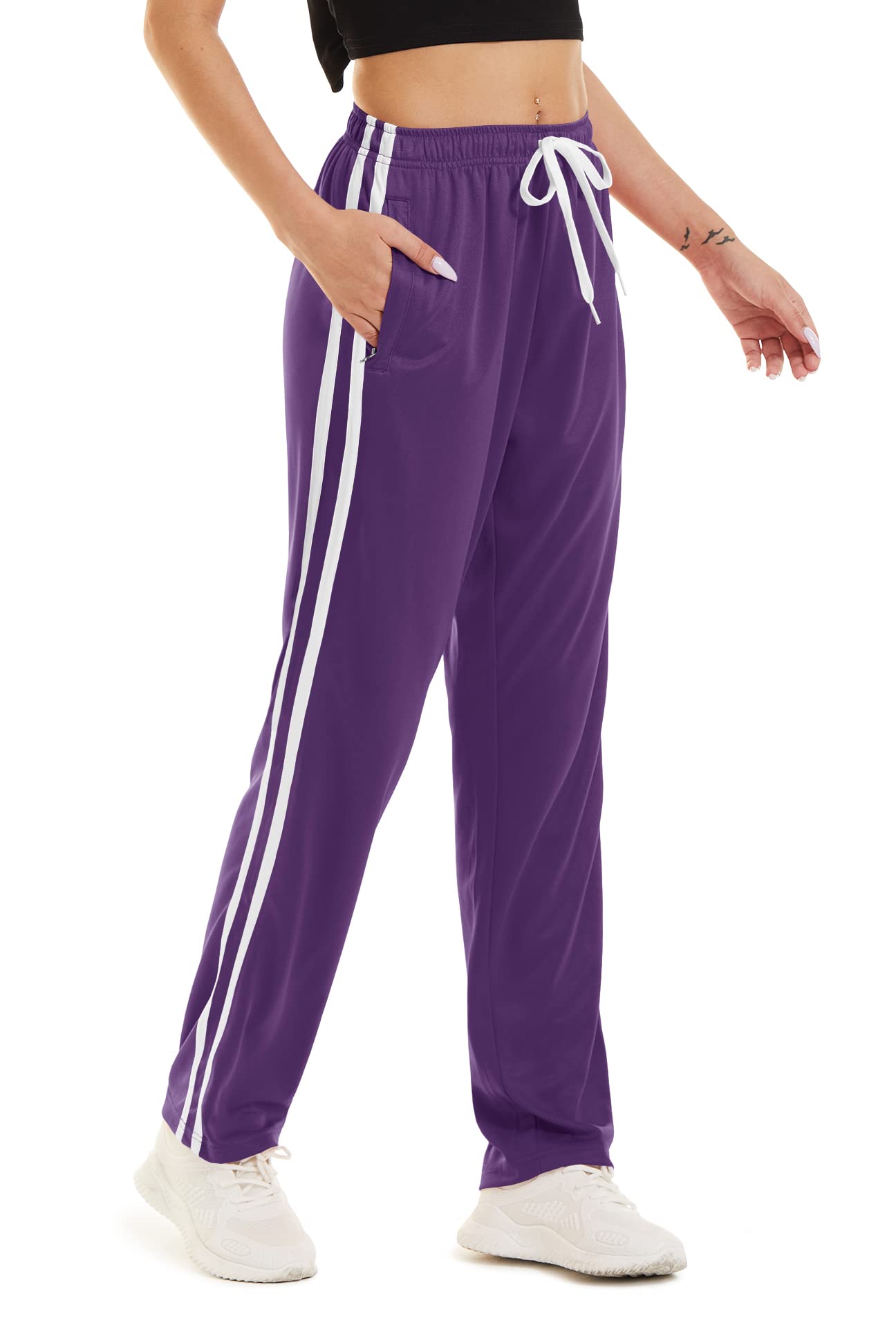 TACVASEN Women's Lightweight Sweatpants with Zipper Pockets - Elastic Waistband, Mesh Lining, Drawstring for Running, Yoga & Lounge Wear - Perfect for Gym, Travel & Casual Outfits