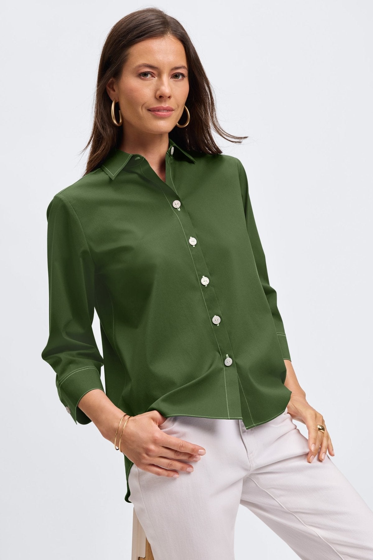 Kelly No Iron Stretch 3/4 Sleeve Wrinkle-Free Blouse for Women - Perfect for Office, Business Casual & Travel Outfits