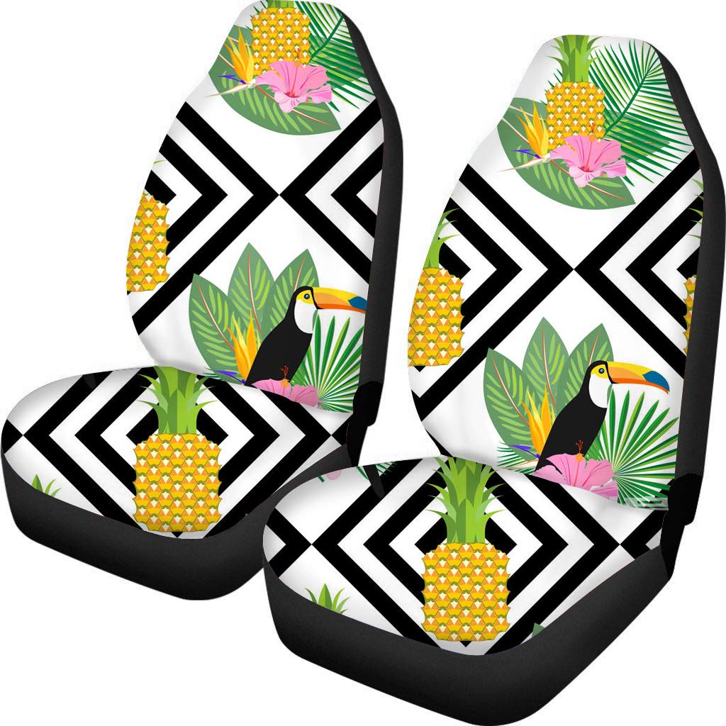 Pineapple Bird Print Car Seat Covers for Women & Girls - Fashionable 2-Piece Set Fits Most Front & Back Seats - Car Interior Protector for Sedan, SUV, Minivan - Perfect for Daily Commute, Road Trips & School Runs