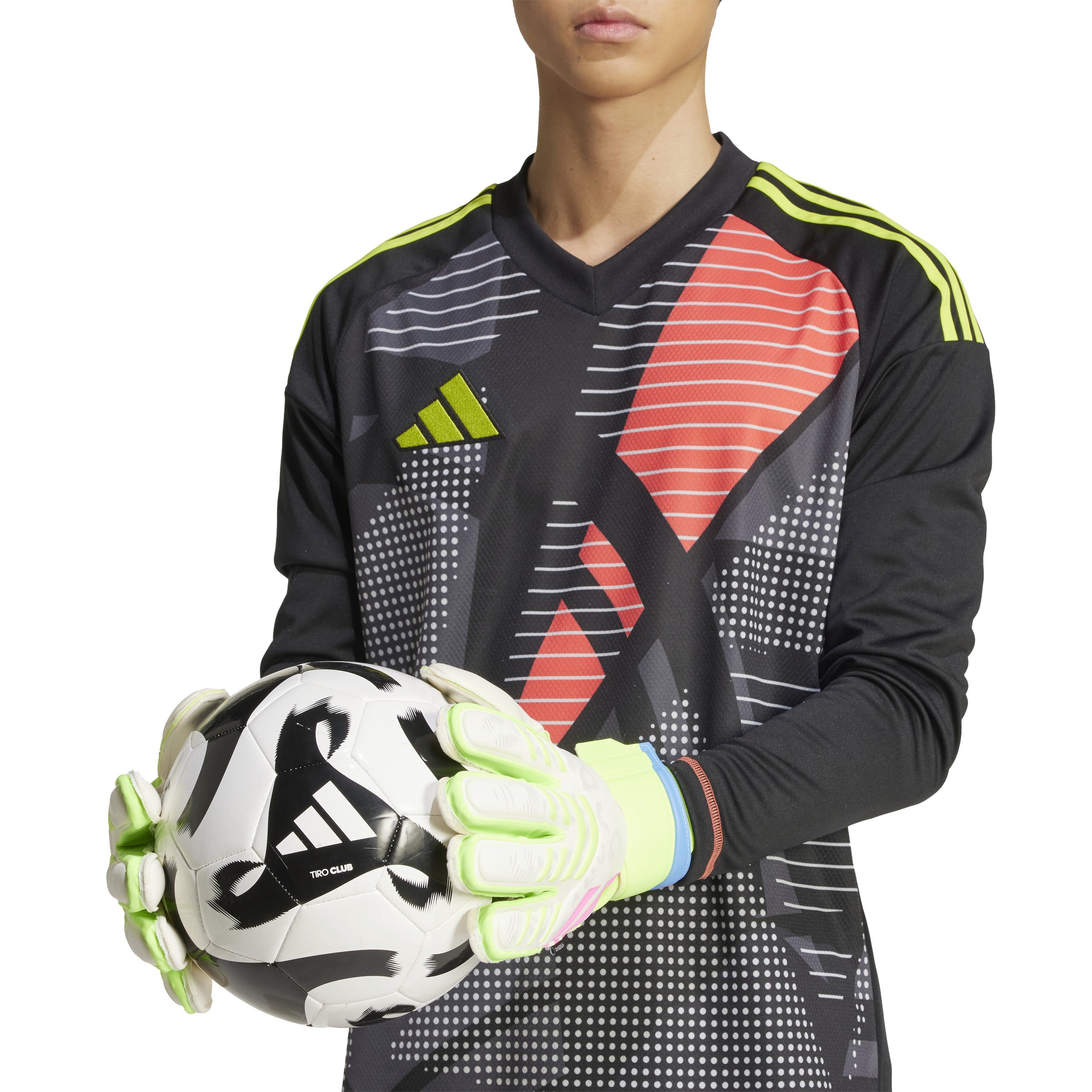 Adidas Predator Match Fingersave Goalkeeper Gloves - White/Lucid Lemon/Lucid Pink - Professional Soccer Goalkeeper Gloves for Training & Matches