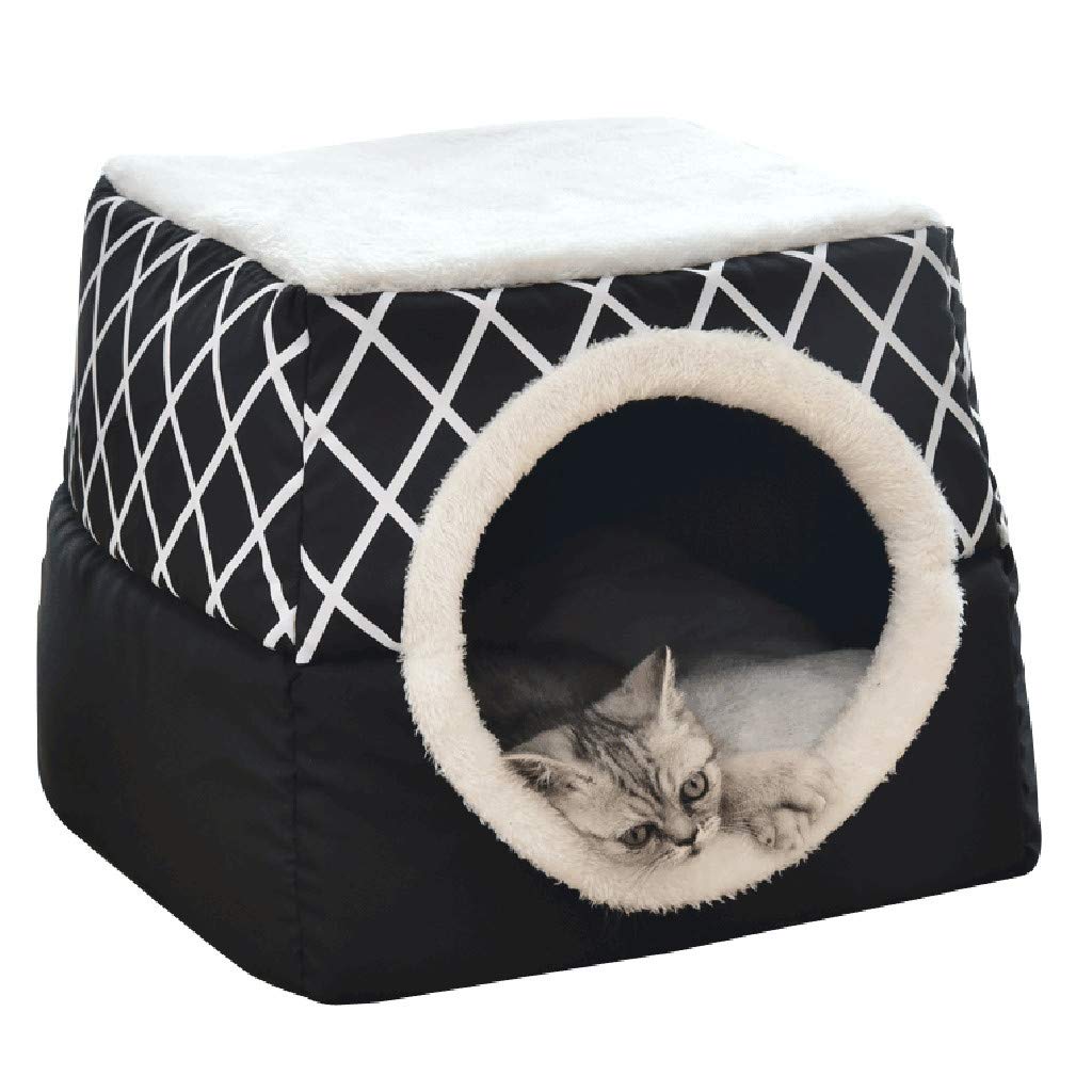 Watonic Premium Plush Dog Bed & Cat Bed - Soft Cashmere Pet Sofa with Diamond Pattern, Foldable & Washable (Black, XL) - Cozy House for Small to Large Dogs & Cats - Perfect for Living Room, Bedroom & Travel