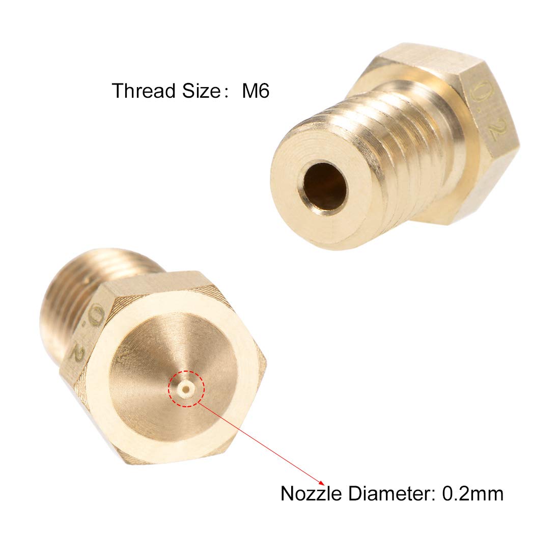 uxcell 0.2mm 3D Printer Nozzle Head - M6 Thread Brass Replacement Nozzles (5 Pack) - Perfect for Creality Ender 3, CR-10, Prusa & More 3D Printers