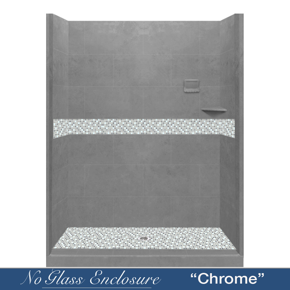 60 Alcove Wet Cement Sistine Stone & Del Mar Mosaic Accent Tile - DIY Shower Remodel Kit for Bathroom Renovation, Waterproof Backsplash and Stunning Wall Decor