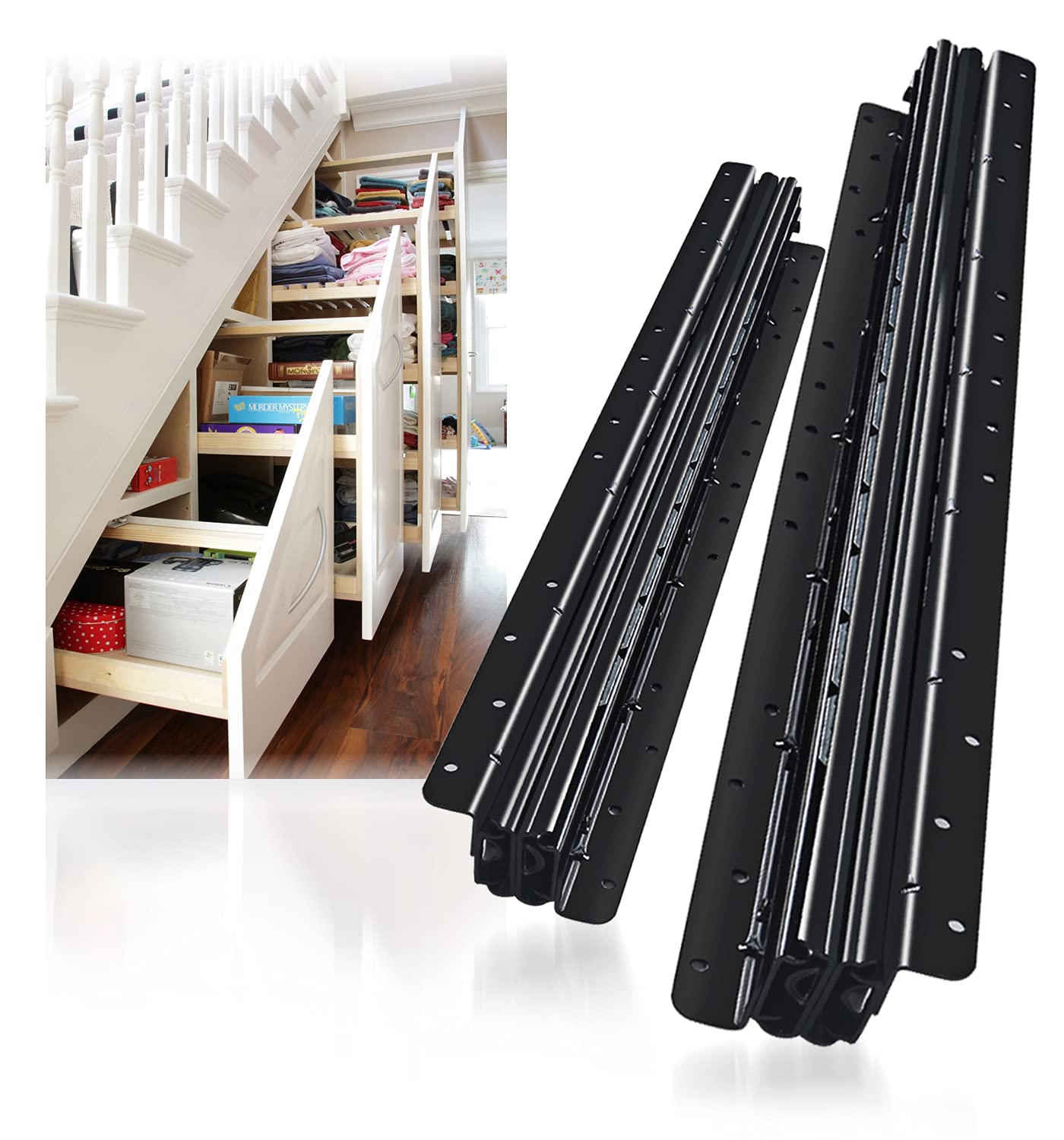 Heavy Duty Undermount Drawer Slides - Full Extension Bottom Mount Ball Bearing Rails (16/24/32/40 Inch) - 200 lb Capacity - Hidden Metal Track Guide Glides - 1 Pair (Black, 40 Inch/1000mm) - Perfect for Kitchen Cabinets, Office Furniture & Storage Drawers