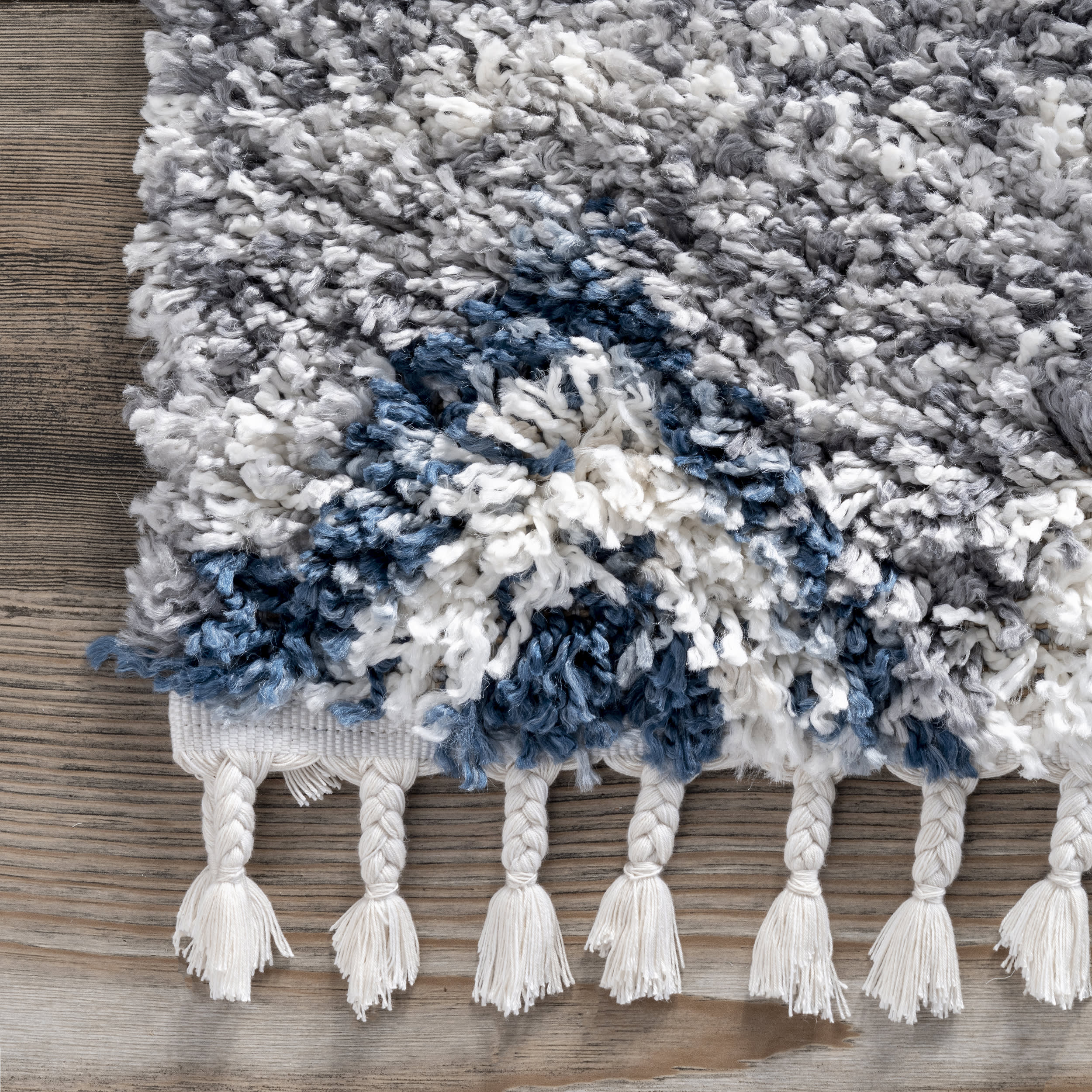 Luxury Diamond Totem Shag Rug with Tassels - Soft Grey Bohemian Style Area Rug for Living Room, Bedroom & Nursery Decor
