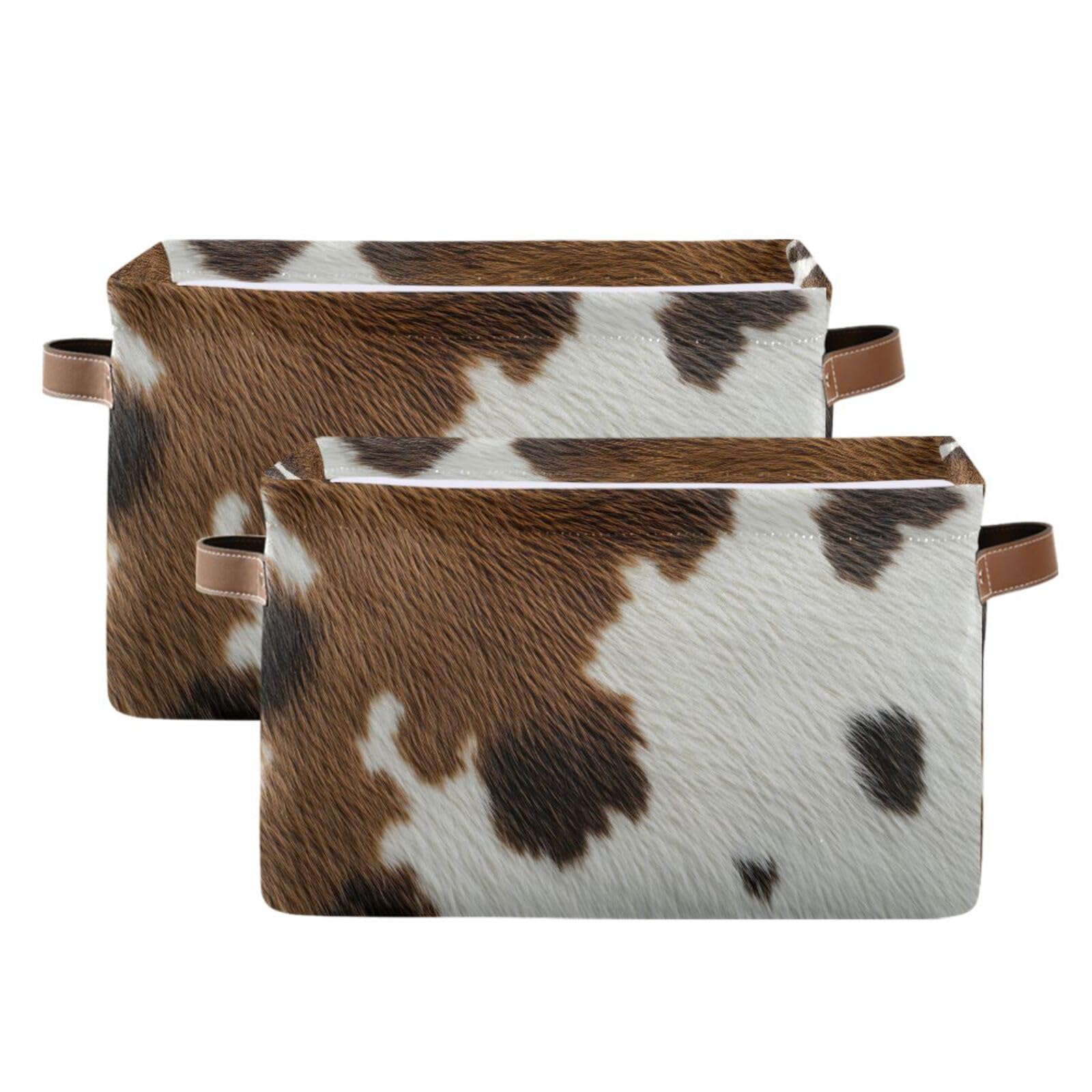 **Cow Print Large Square Storage Basket Bin with Handles (2-Pack) – Foldable Multi-Functional Closet Organizer for Toys, Books, Clothes – Perfect for Nursery, Playroom & Bedroom Organization**