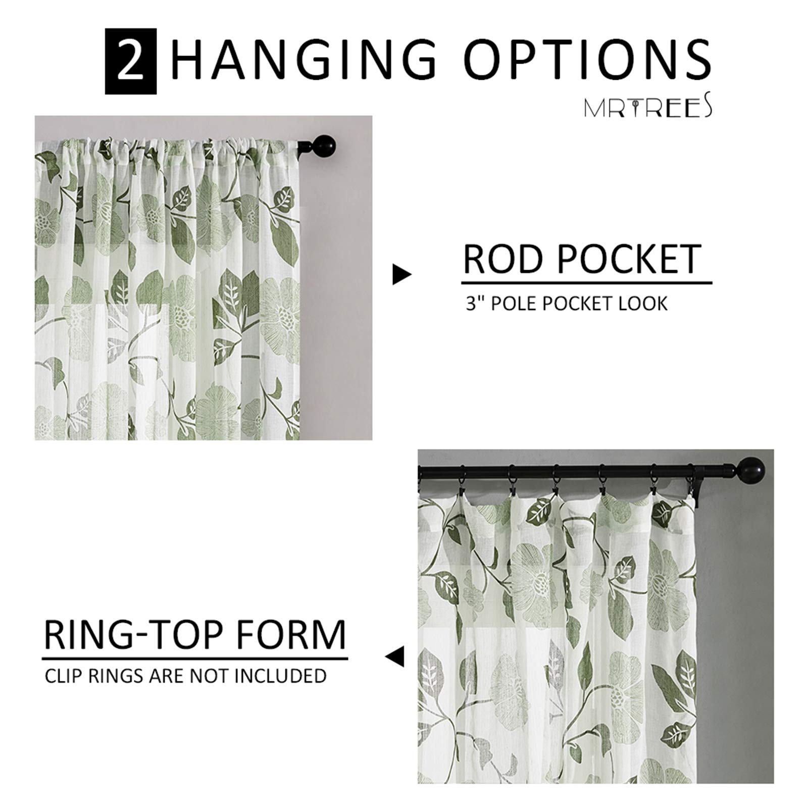 MRTREES Sheer Printed Valance Curtains for Kitchen & Bathroom Windows - Modern Rod Pocket Voile Window Treatment for Basement & Living Room (1 Pack, 54