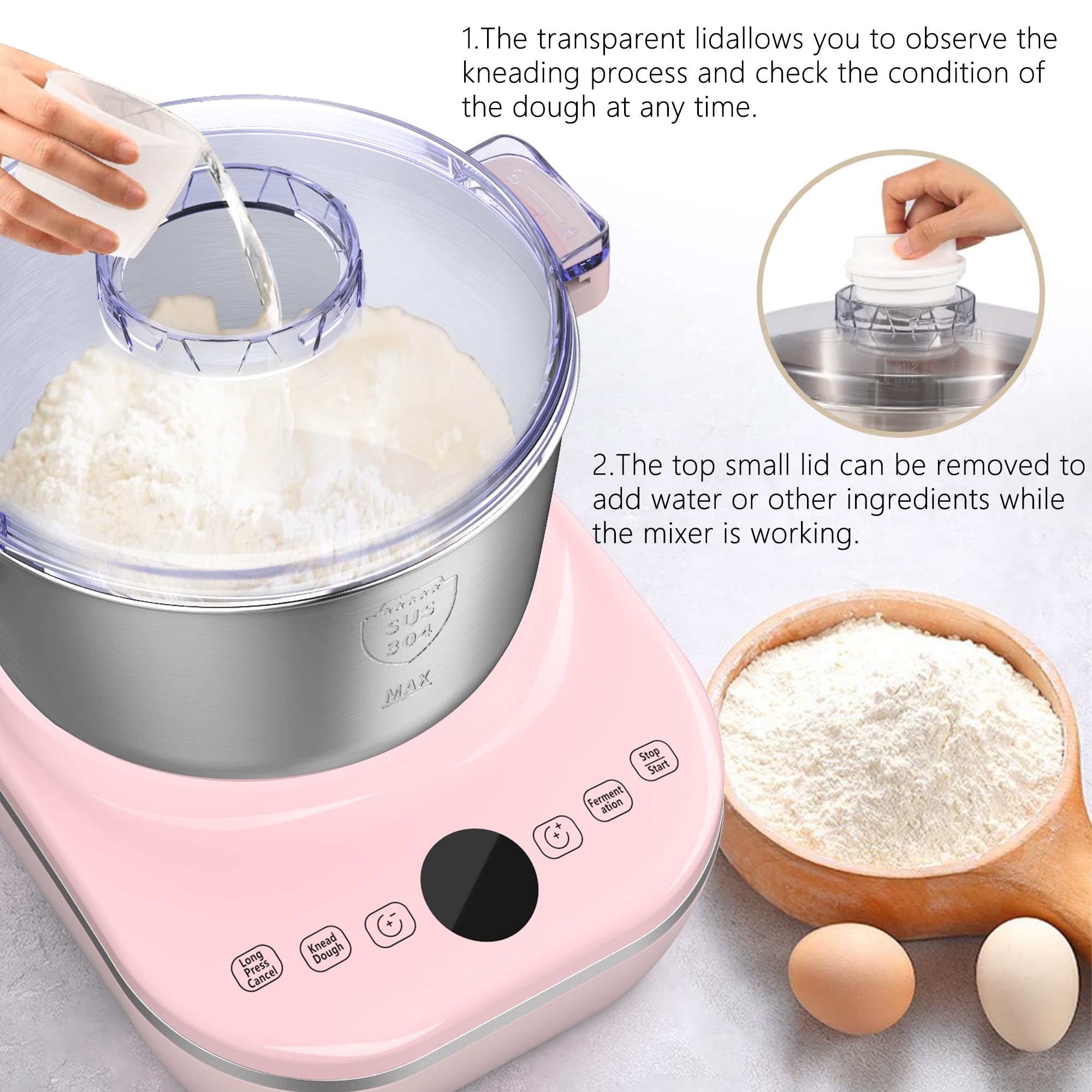 7L (7.3Qt) Electric Dough Mixer with Ferment Function - 304 Stainless Steel Stand Mixer for Bread, Pizza, Pastry, Dumpling & Roti Dough - Perfect for Home Baking & Christmas Gifts - Ideal for Kitchens, Bakeries & Holiday Cooking