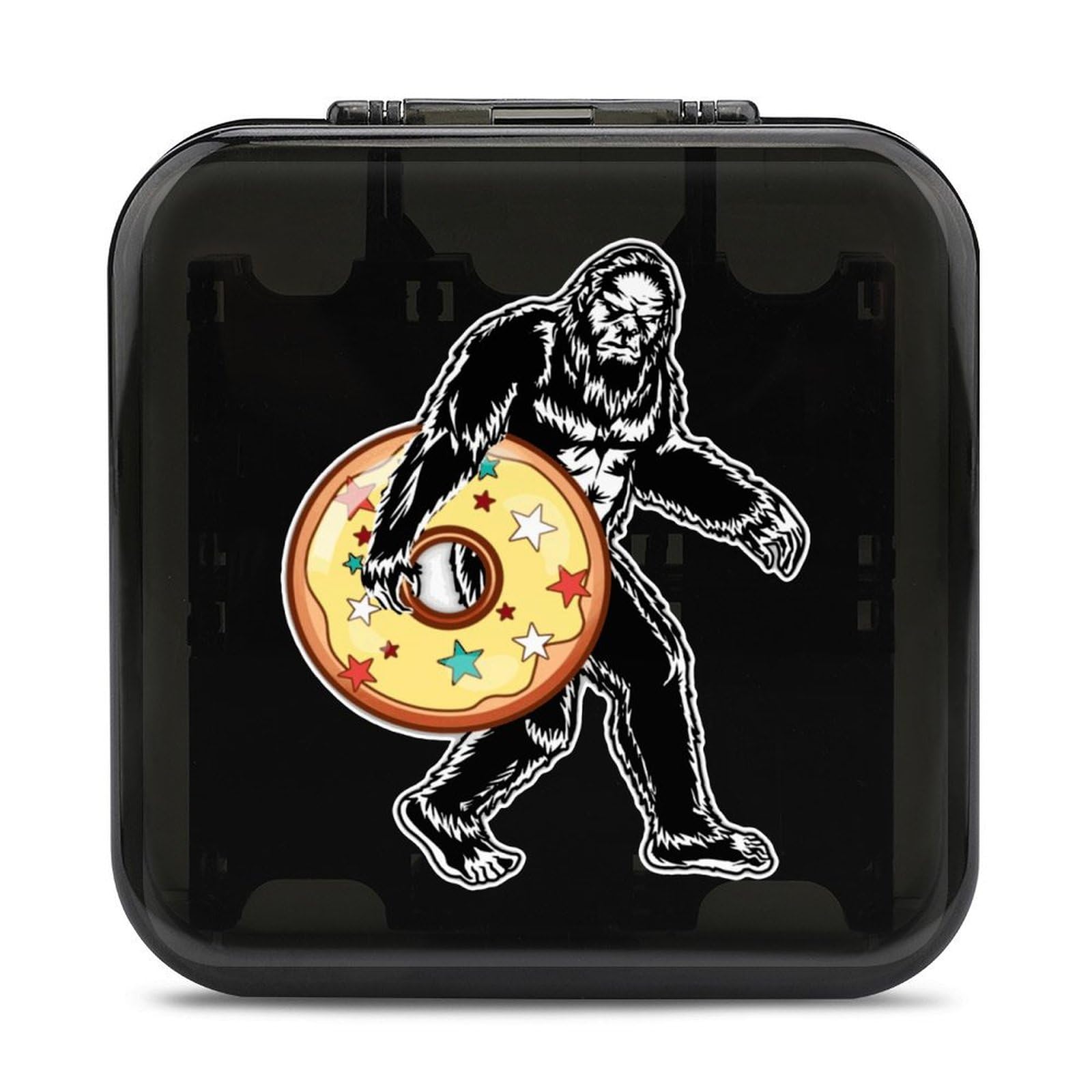 Bigfoot Donut Funny Game Card Case - 24 Slot Storage Box & Holder for Collectible Cards, Perfect for TCG, MTG, and Board Game Enthusiasts