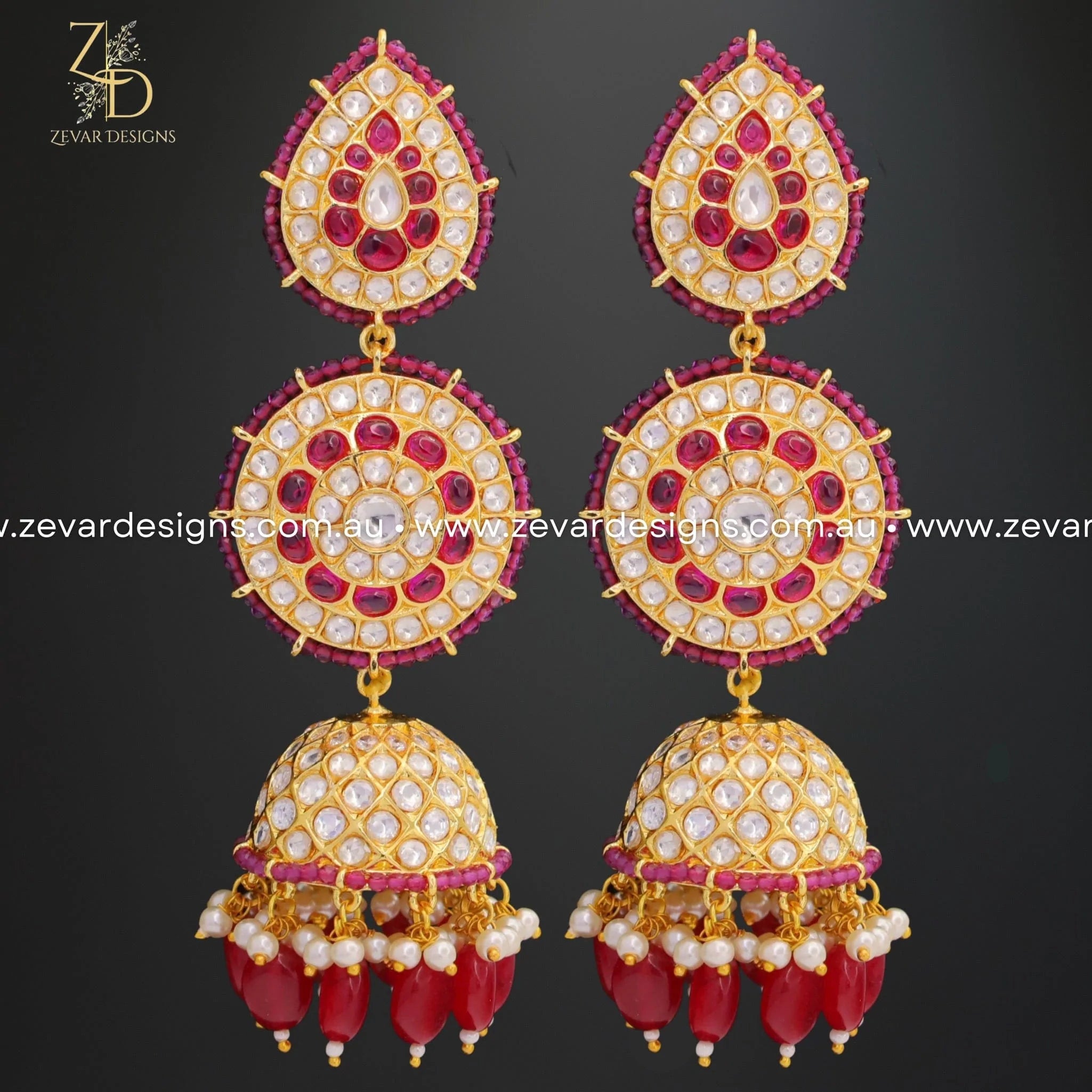Exquisite Jhumki Kundan Polki Earrings with Ruby Red Stones | Traditional Indian Jewelry for Weddings, Parties & Festive Occasions