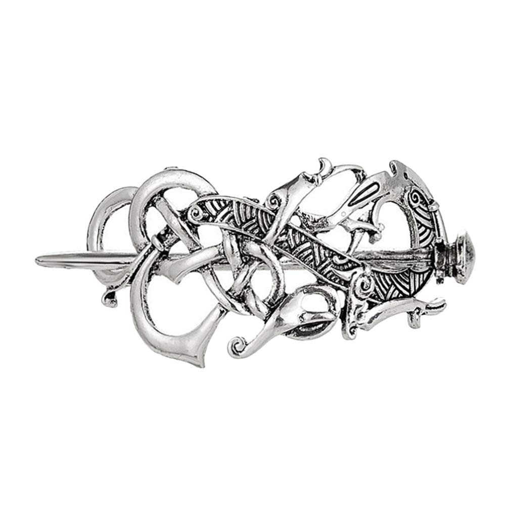 FRCOLOR Celtic Knot Hair Clip - Silver Viking Hair Pin for Women & Girls | Retro Hair Slide Stick for Braids, Updos & Medieval Costumes