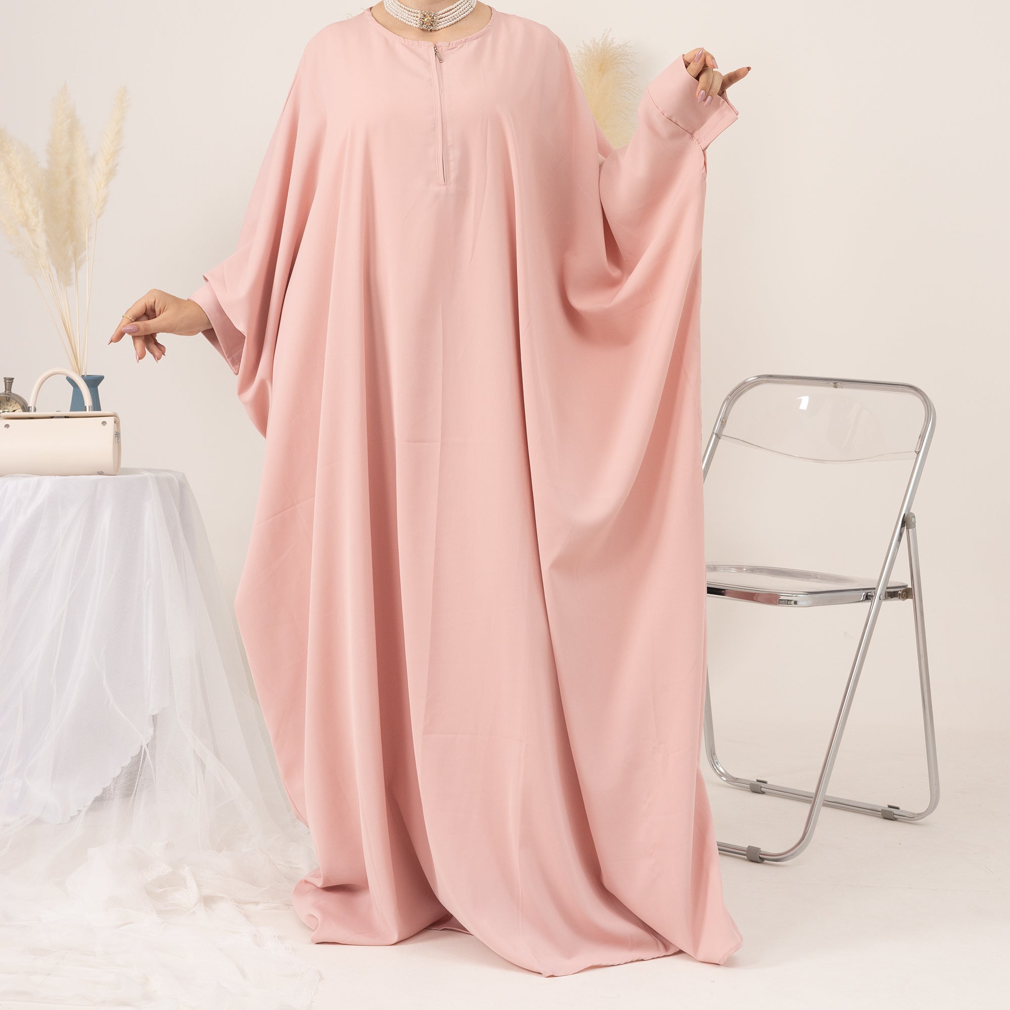 Amira Abaya Set - Pink Coral | Modest Islamic Dress for Women | Perfect for Prayer, Eid, and Special Occasions