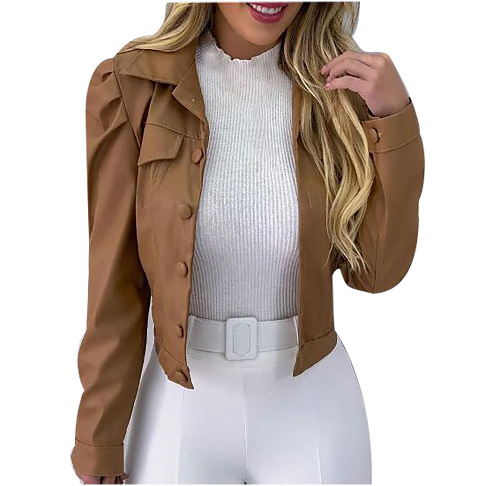 Stylish Women's Denim Jacket with Shoulder Pads & Frayed Lapel - Short Puff Sleeve Cardigan Coat for Casual Outfits | Perfect for Spring Layering, Date Nights & Streetwear Fashion