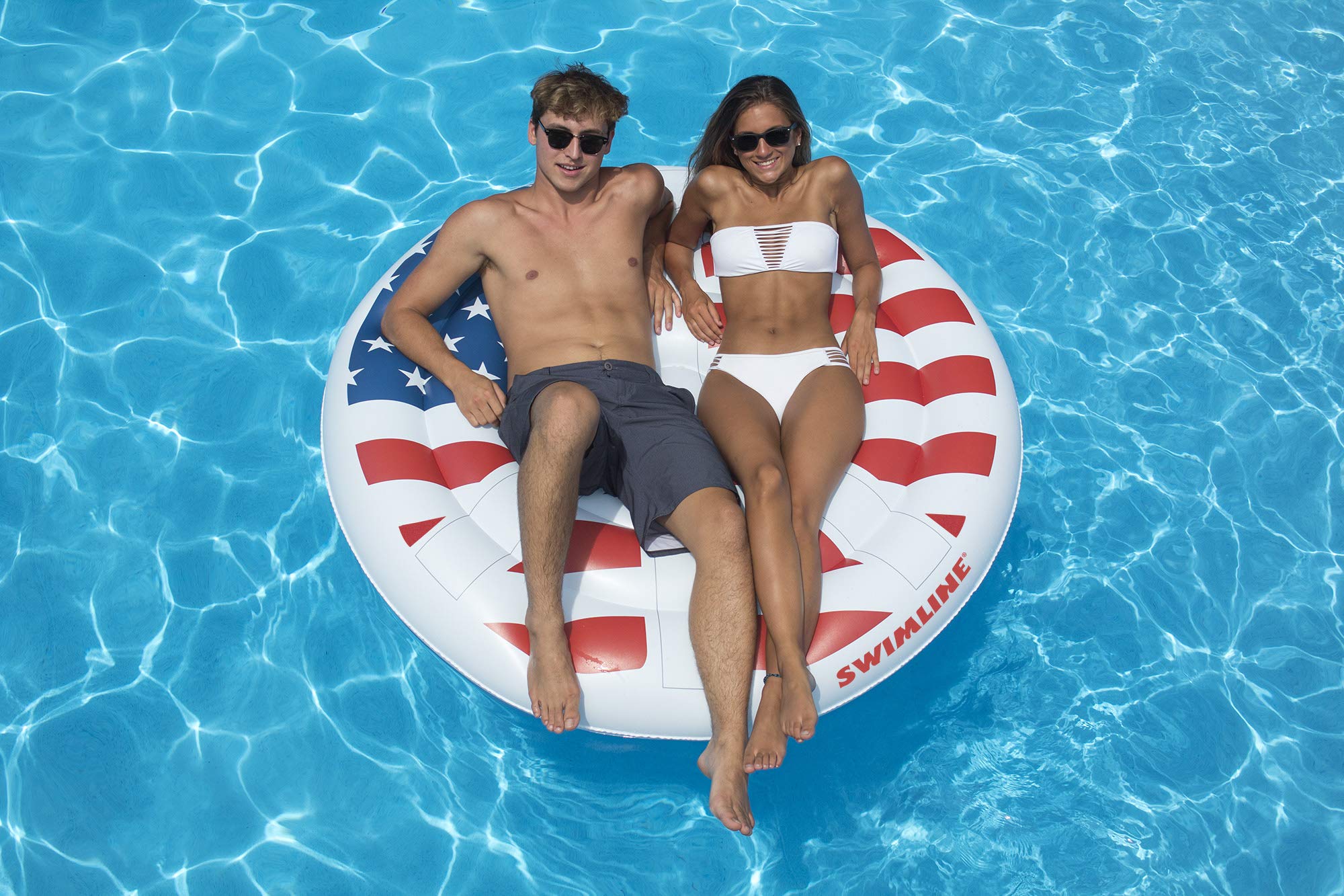 Inflatable Americana Peace Sign Pool Float - Patriotic Summer Pool Raft for Adults & Kids - Perfect for Backyard Pools, Lakes & Beach Vacations