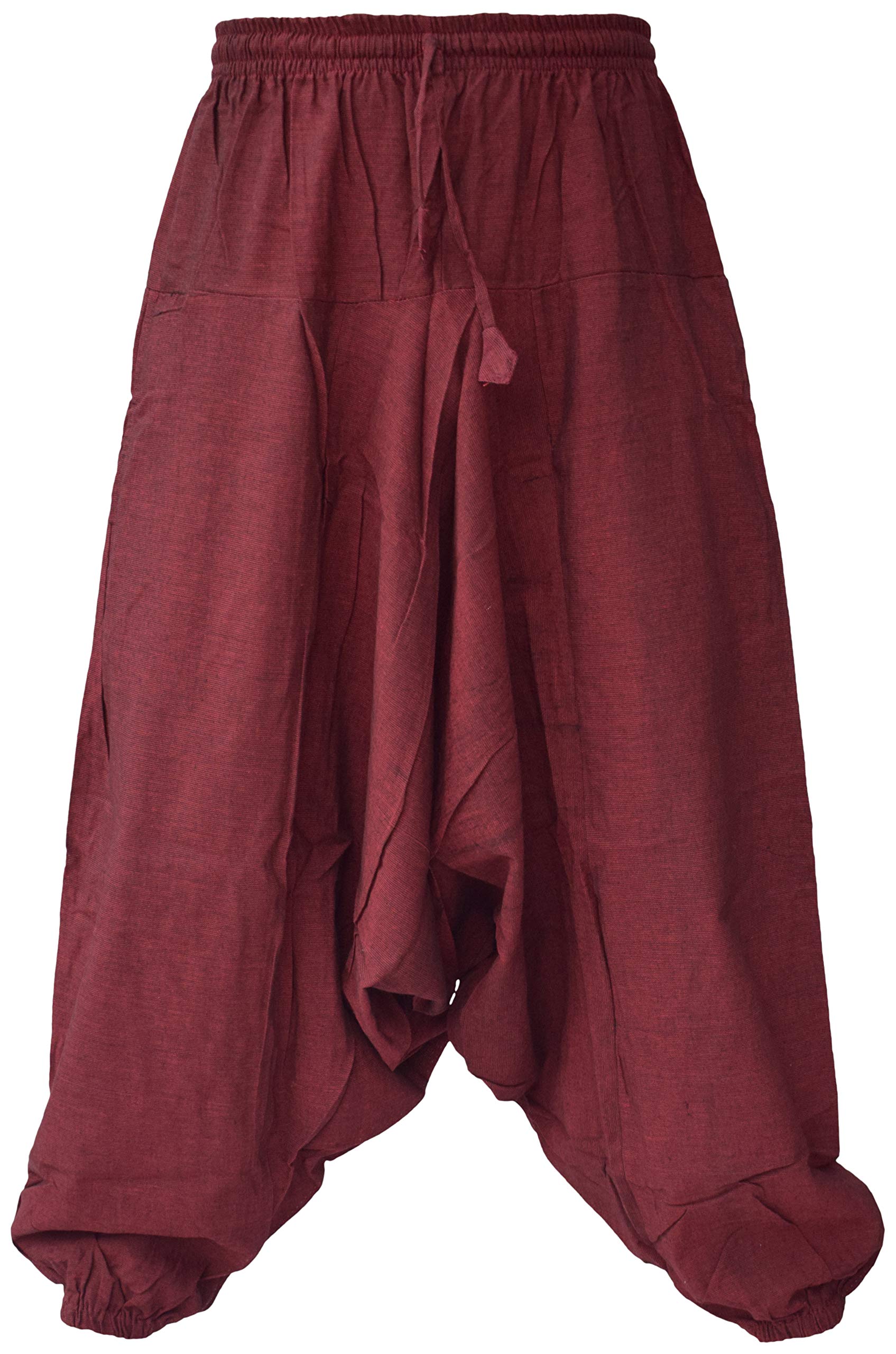 Men's Cotton Hemp Harem Pants - Aladdin Style Genie Pants with Wide Crotch for Yoga, Meditation & Lounge Wear - Comfortable Loose Fit Ninja Trousers for Men