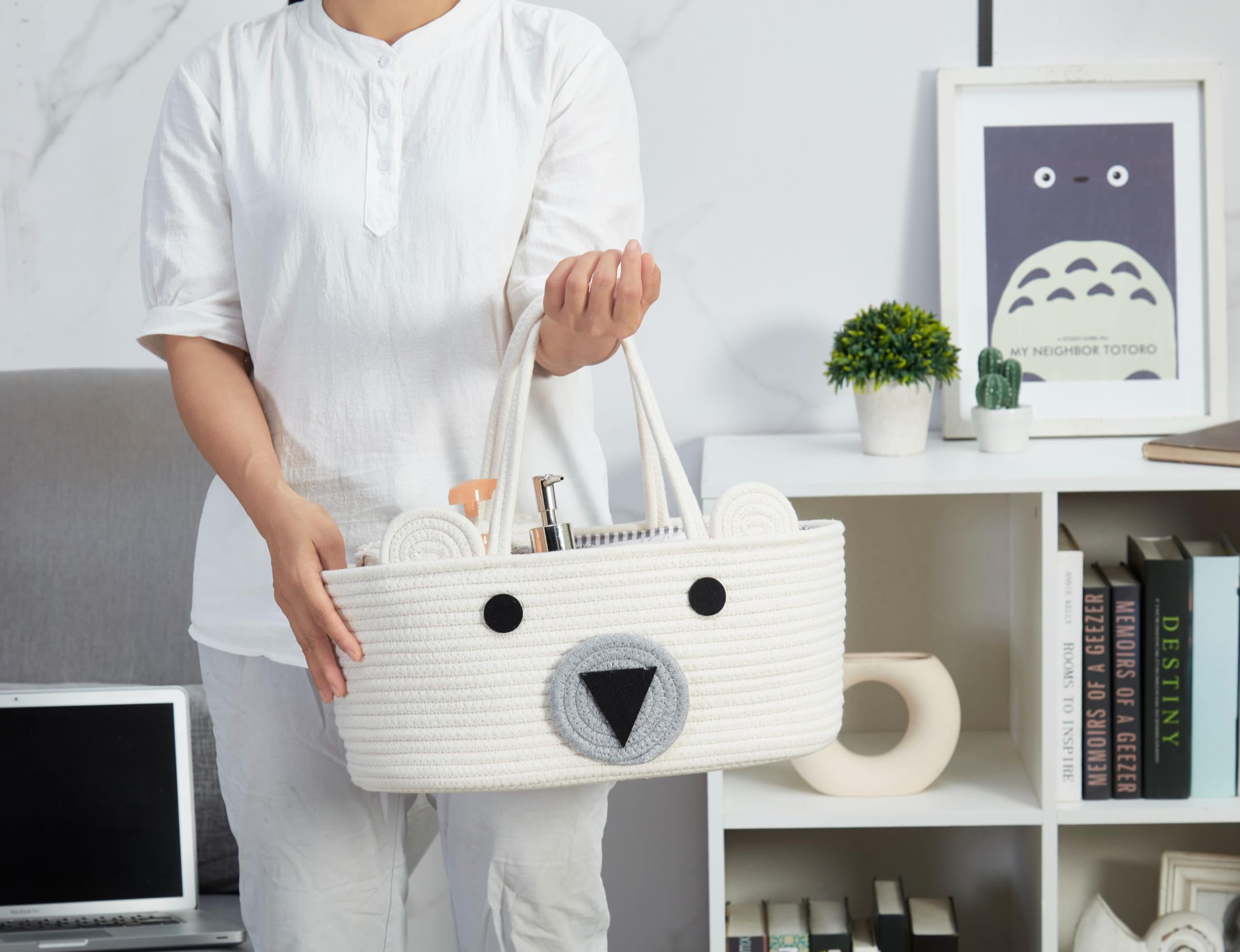 DECOMOMO Large Woven Teddy Bear Diaper Caddy Organizer Basket - Baby Nursery Storage for Diapers, Wipes & Essentials - Perfect for Baby Showers, New Parents & Nursery Decor