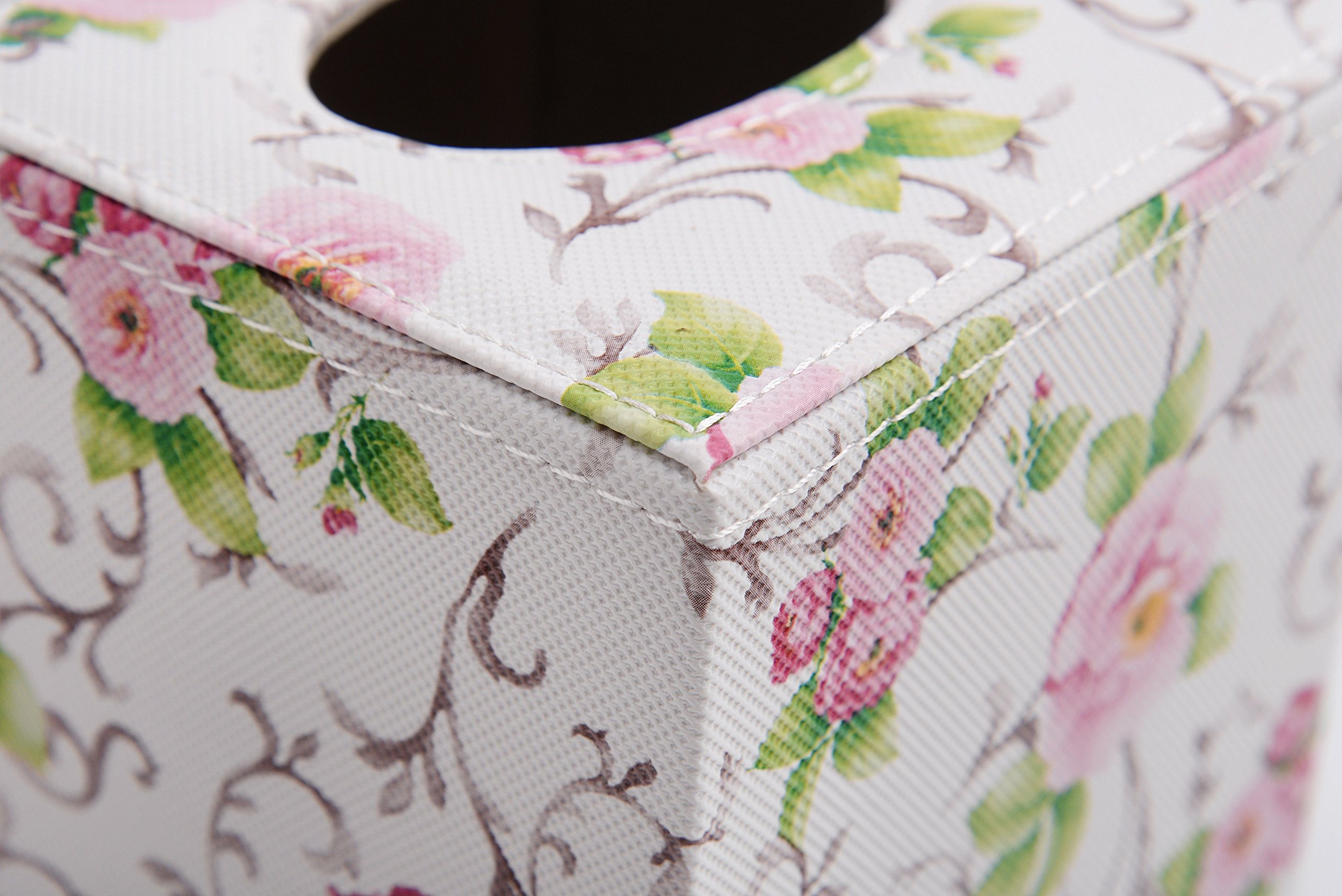 Elegant Floral PU Leather Tissue Box Cover - Square Home Decor with Pink Flower Design | Perfect for Living Room, Bedroom, and Bathroom Organization